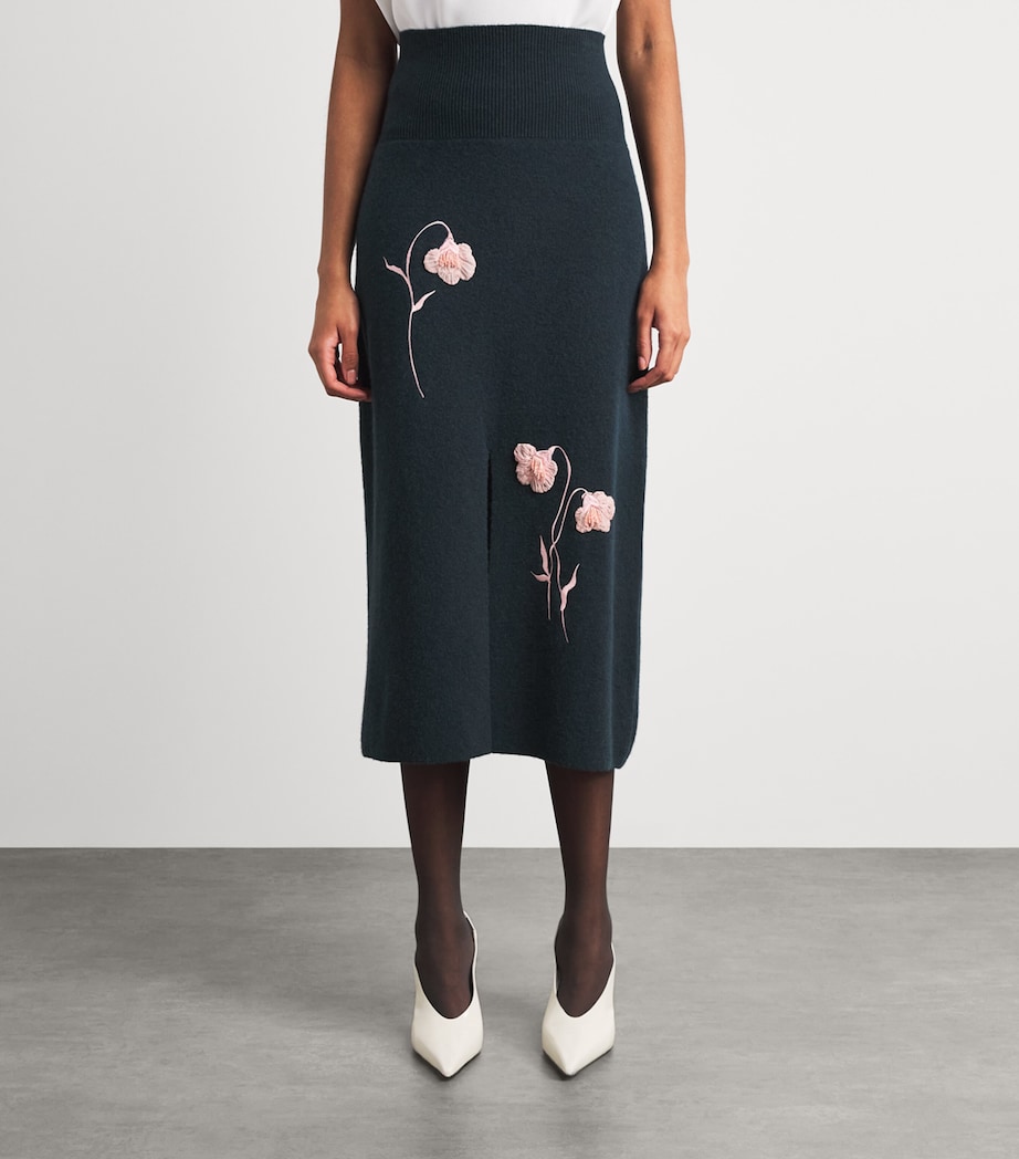 Erdem Womens Embroidered Midi Pencil Skirt Forest Green Image 4