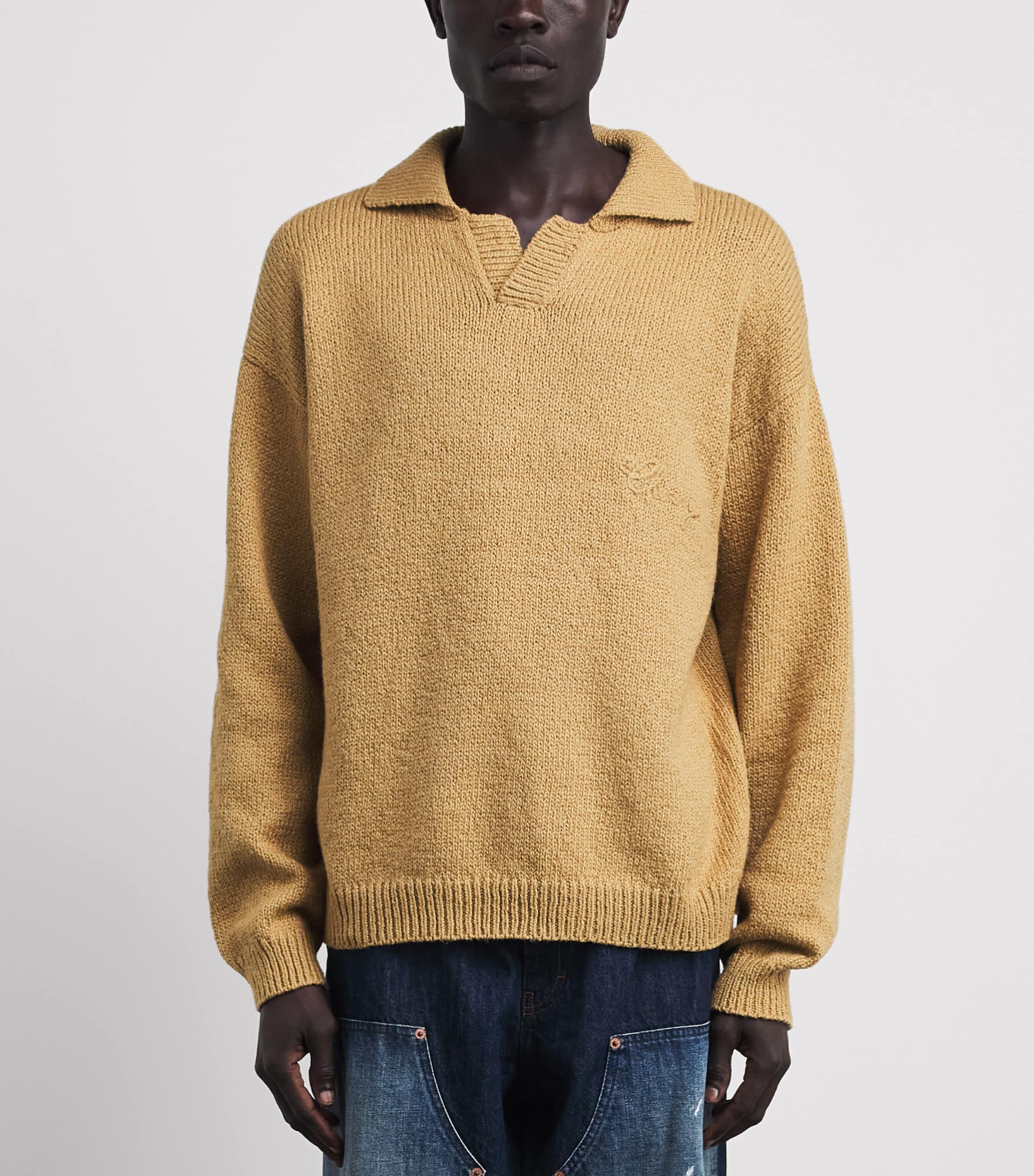 Cherry Los Angeles Mens Cotton Five Star Henley Sweater Desert Tan Image 4