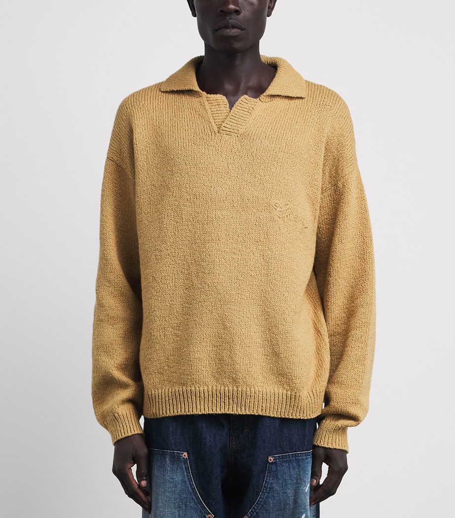 Cherry Los Angeles Mens Cotton Five Star Henley Sweater Desert Tan Image 4