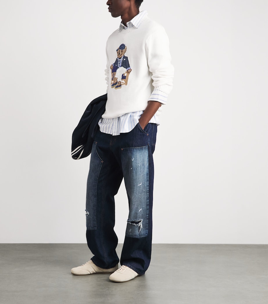 Polo Ralph Lauren Mens Cotton Jacquard Newport Bear Sweater Deckwash White Image 2