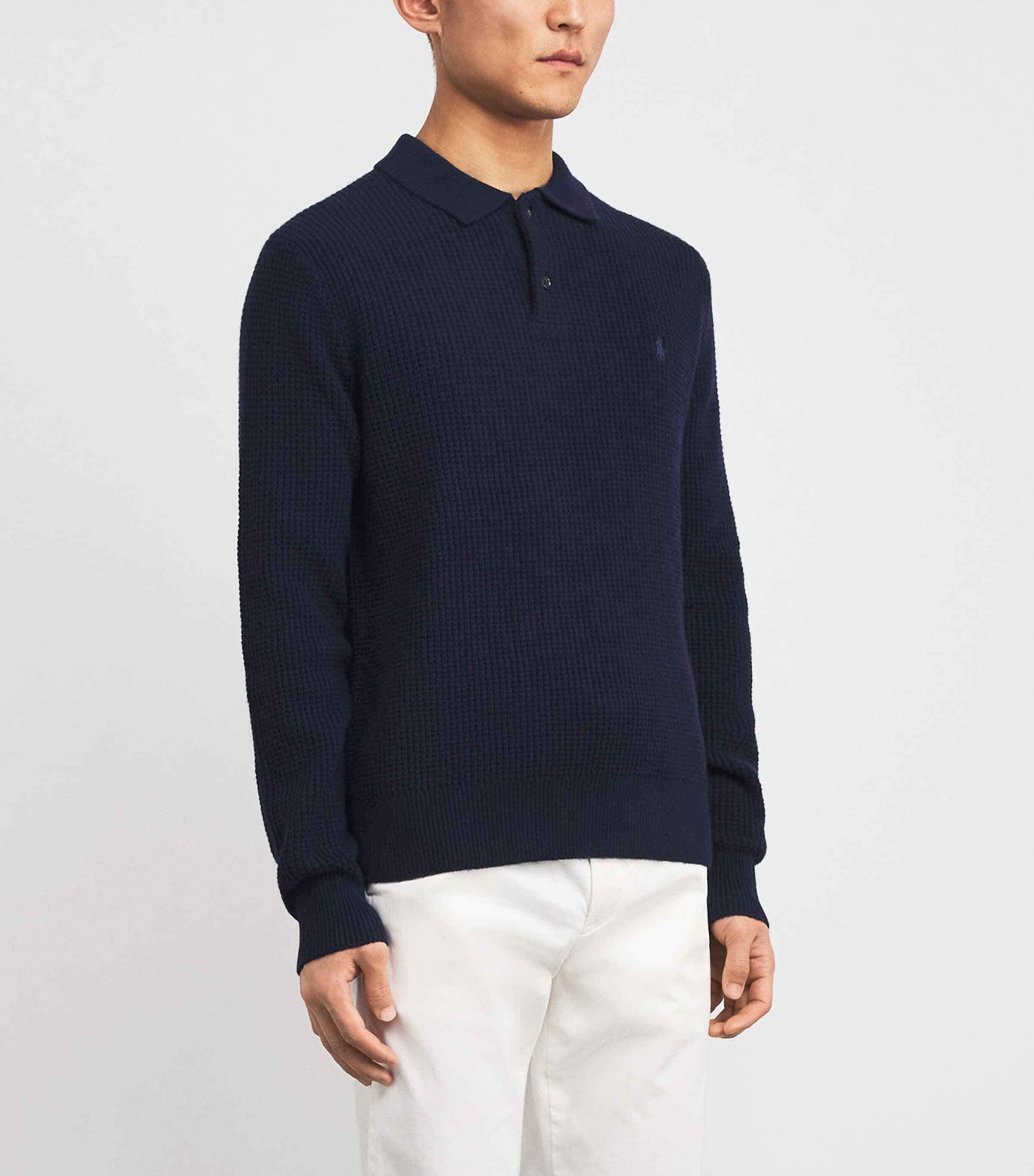 Wool-Cotton Polo Sweater HUNTER NAVY Image 3