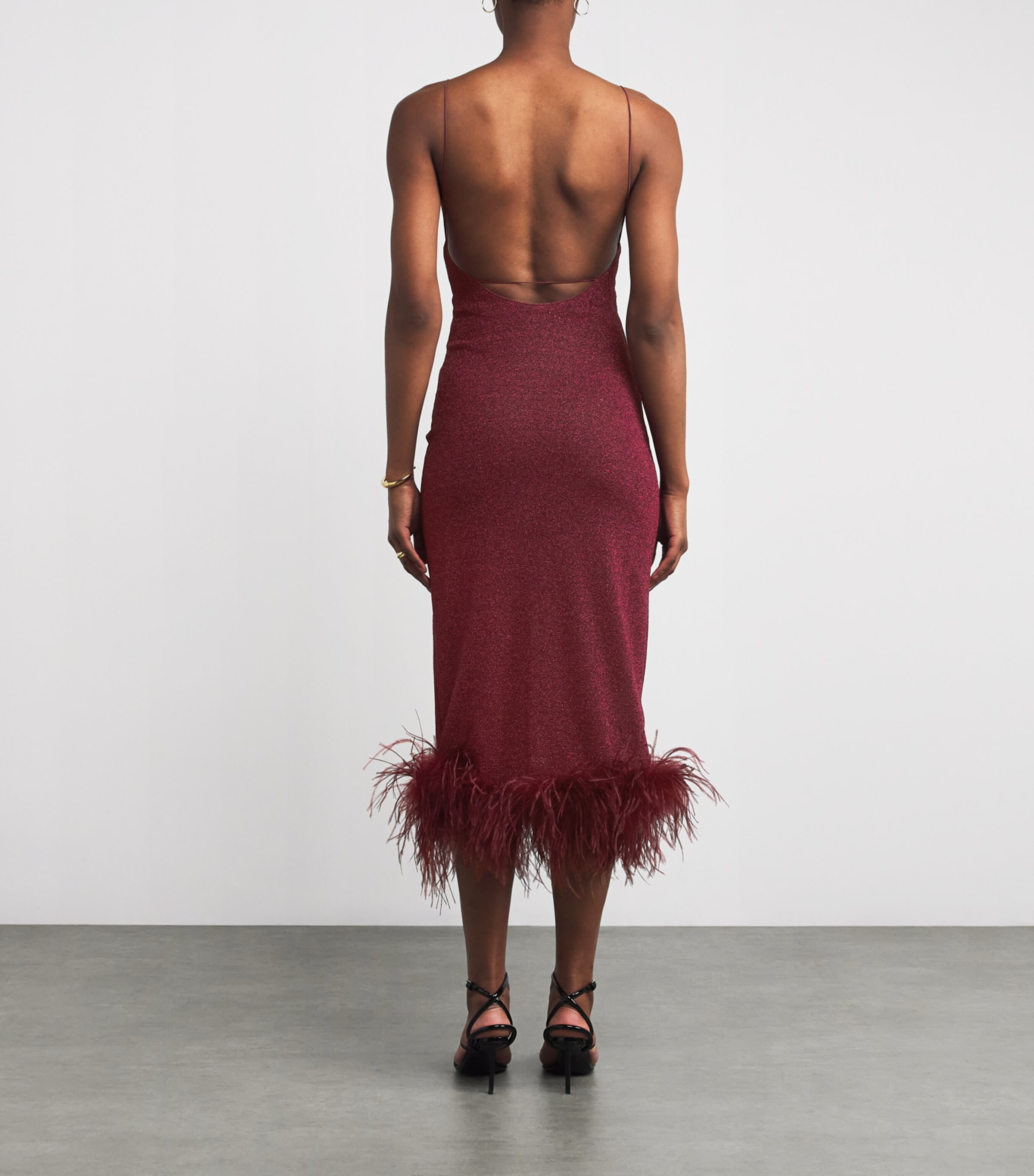 Lumière Feather Midi Dress BURGUNDY Image 3
