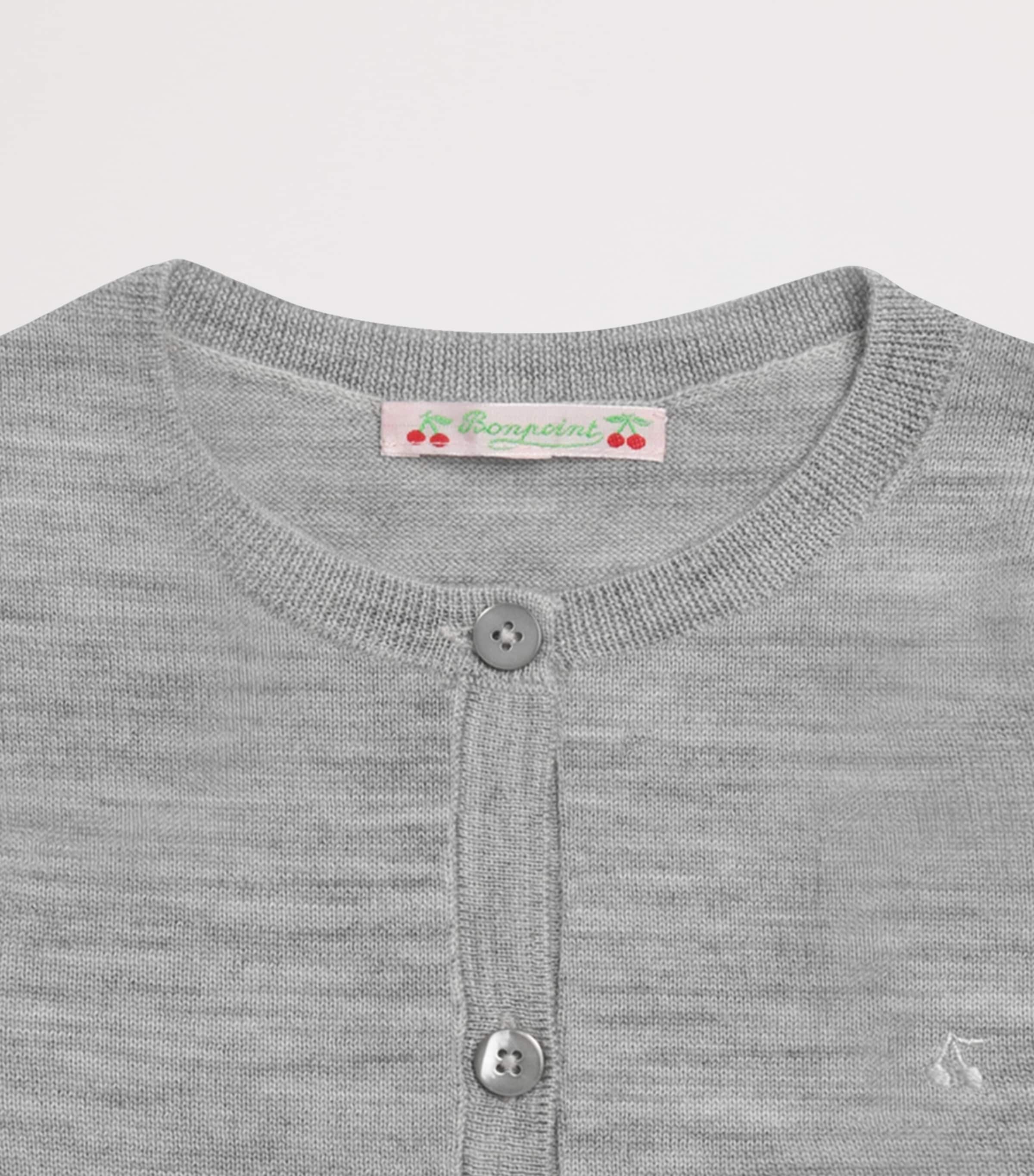 Bonpoint Wool Embroidered Cardigan (14 Years) Gris Chine C. Image 3