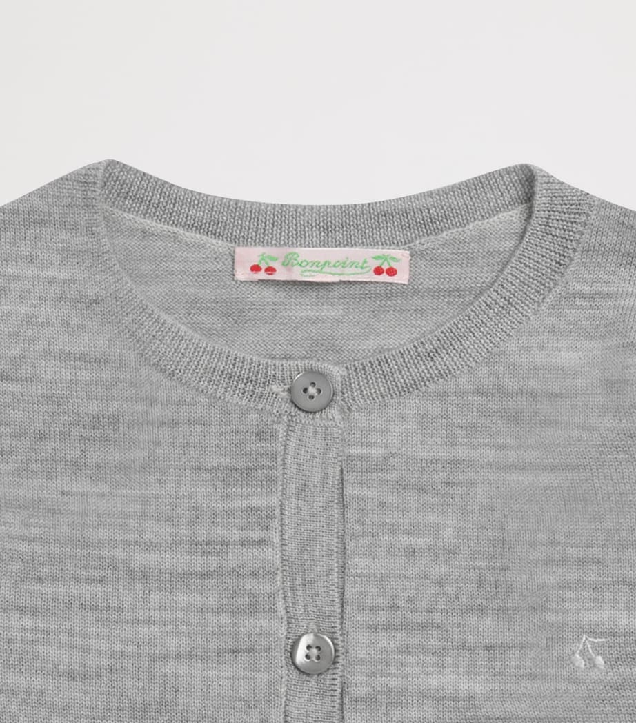 Bonpoint Wool Embroidered Cardigan (14 Years) Gris Chine C. Image 3