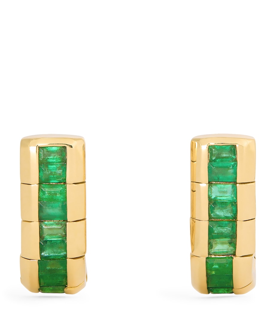 Yellow Gold and Emerald Huggie Earrings YELLOW GOLD Image 1