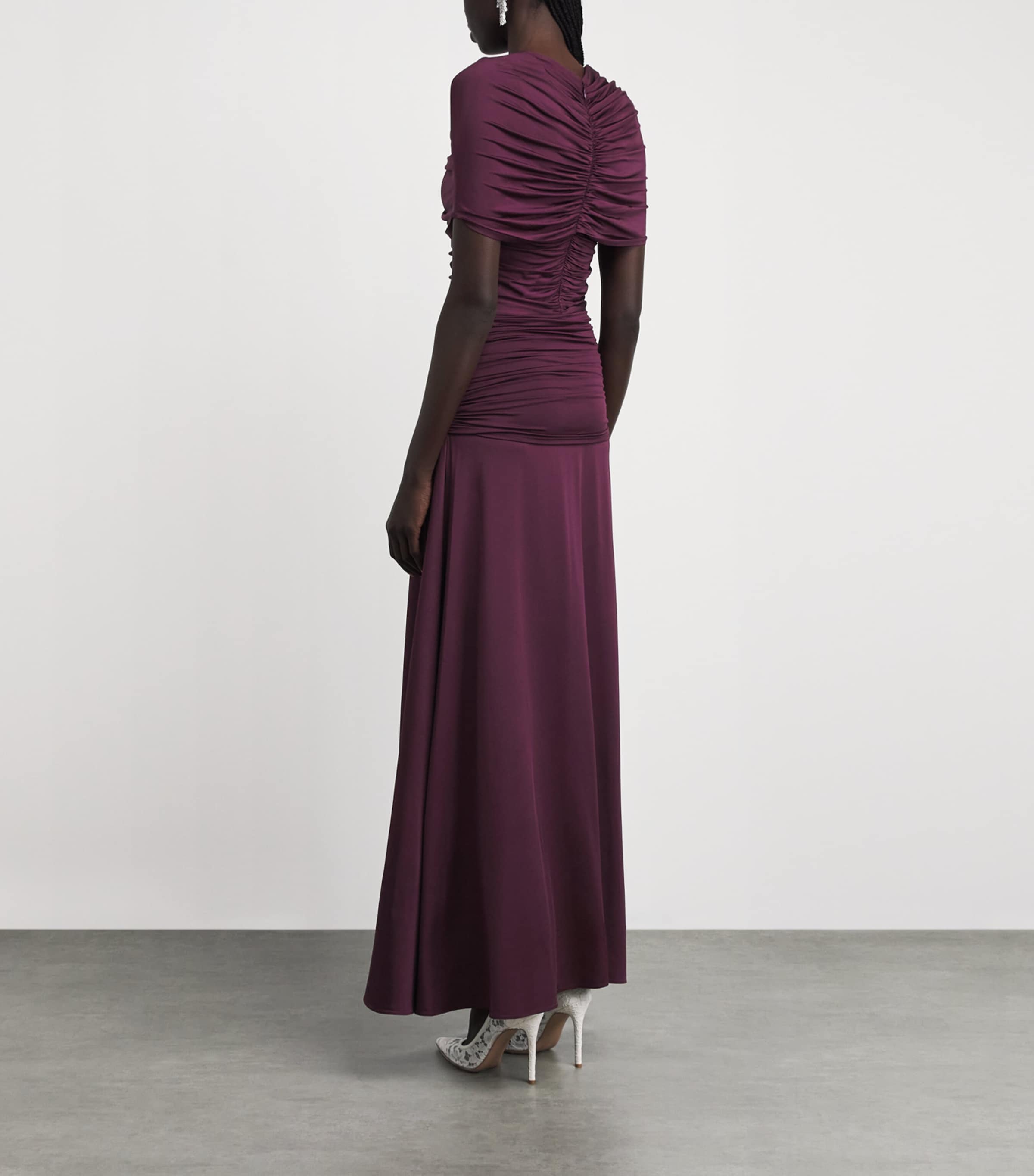 Self-Portrait Womens Jersey Gathered Maxi Dress Burgundy Image 4