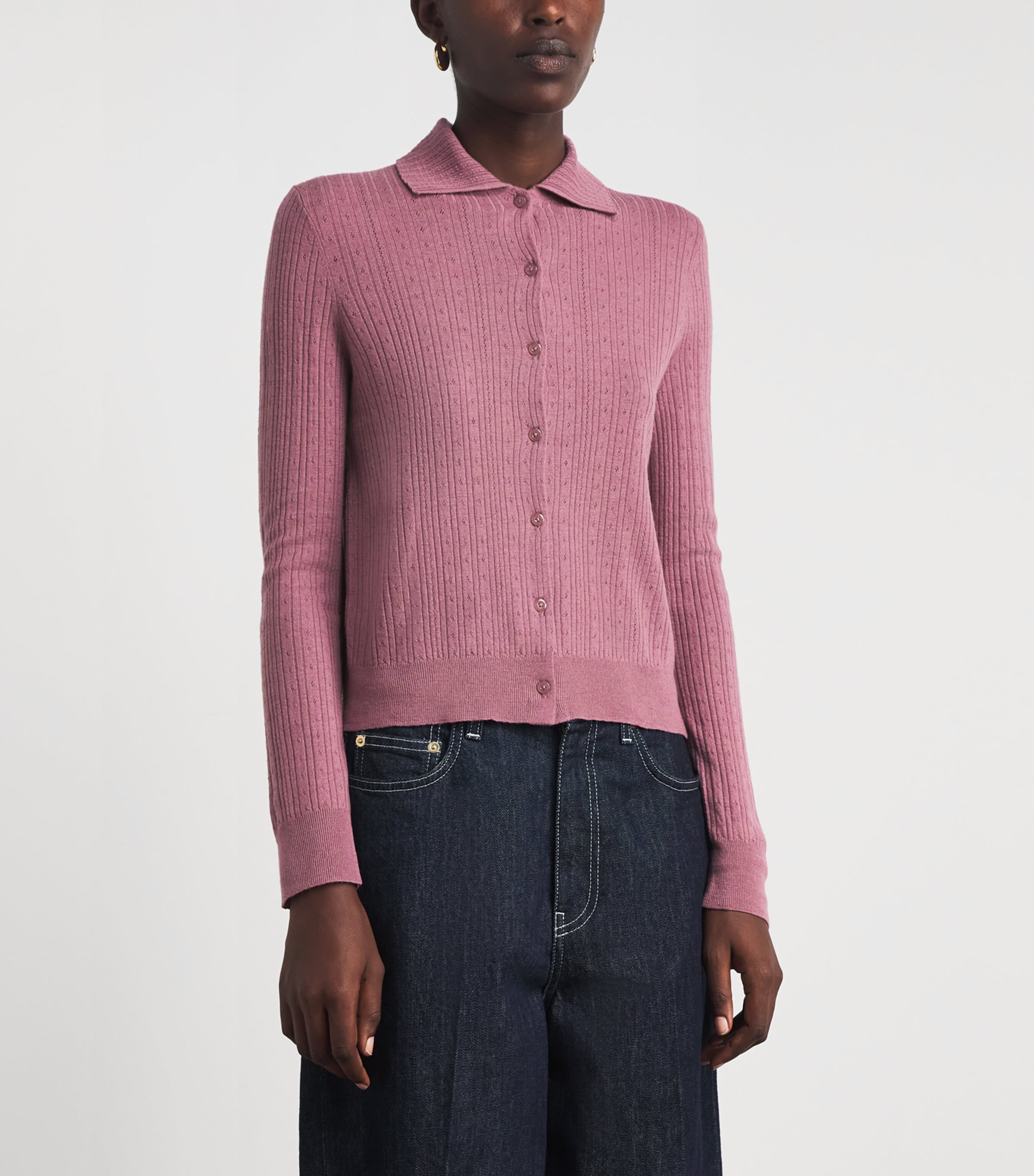 Vince Womens Wool Pointelle Cardigan Dusty Peony Image 4