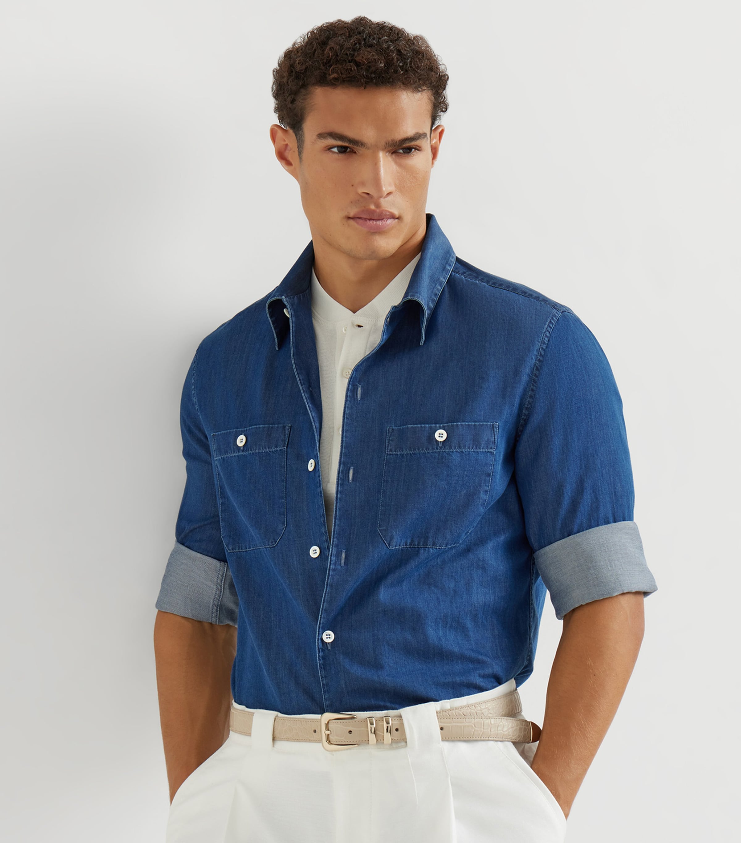 Brunello Cucinelli Mens Denim Easy-Fit Shirt Image 3