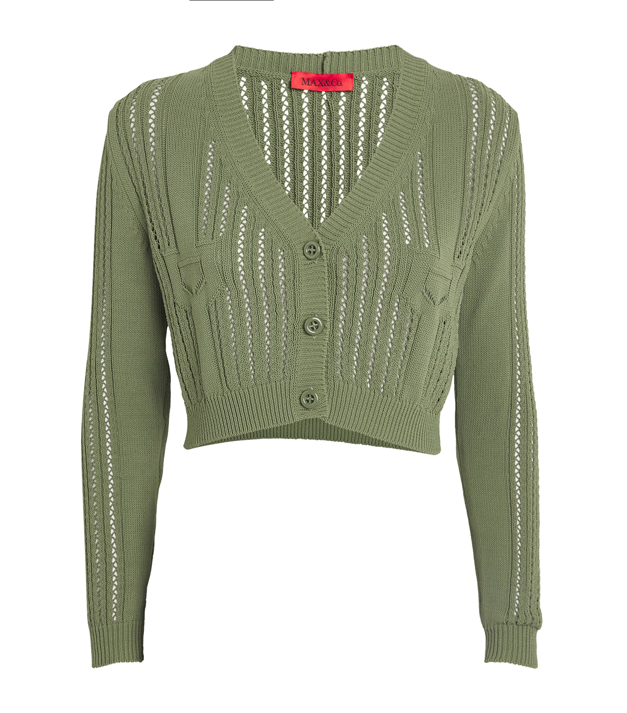 Shop Max & Co Cotton-blend Openwork Cardigan In Green