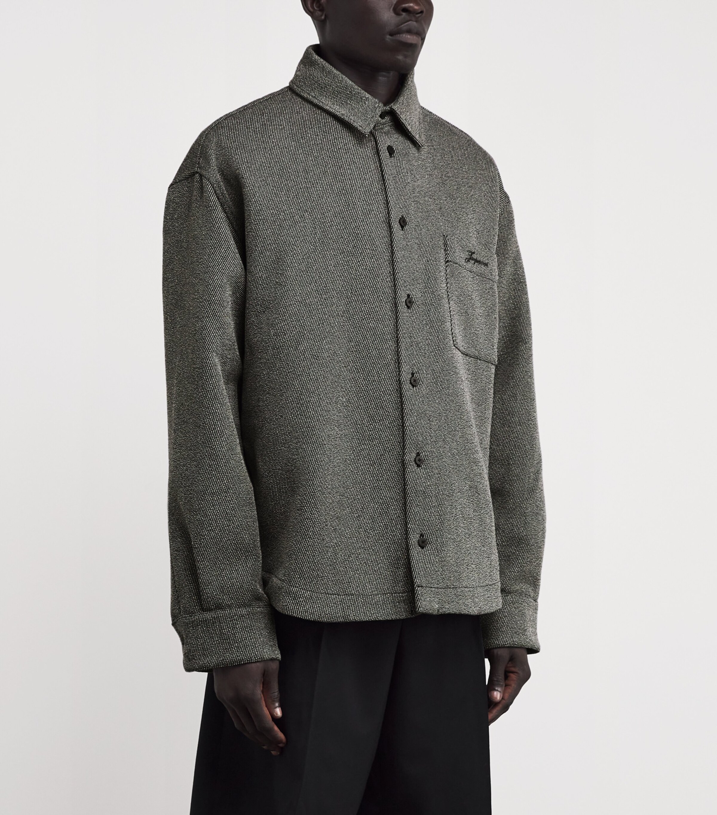 Jacquemus Mens Wool-Cotton Twill Shirt Jacket Grey Image 3