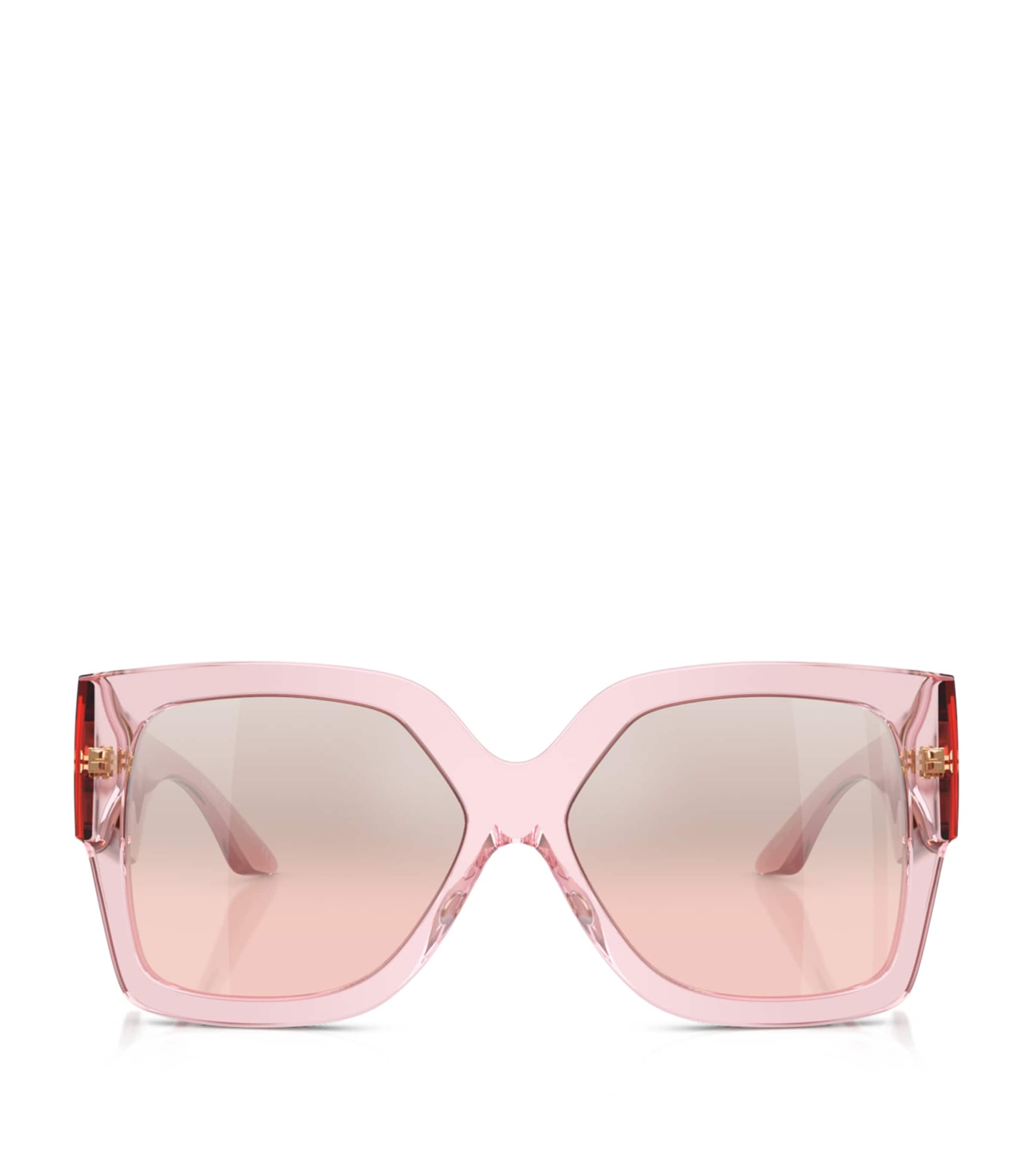 Versace Crystal-Embellished Rectangle Sunglasses Pink Image 1
