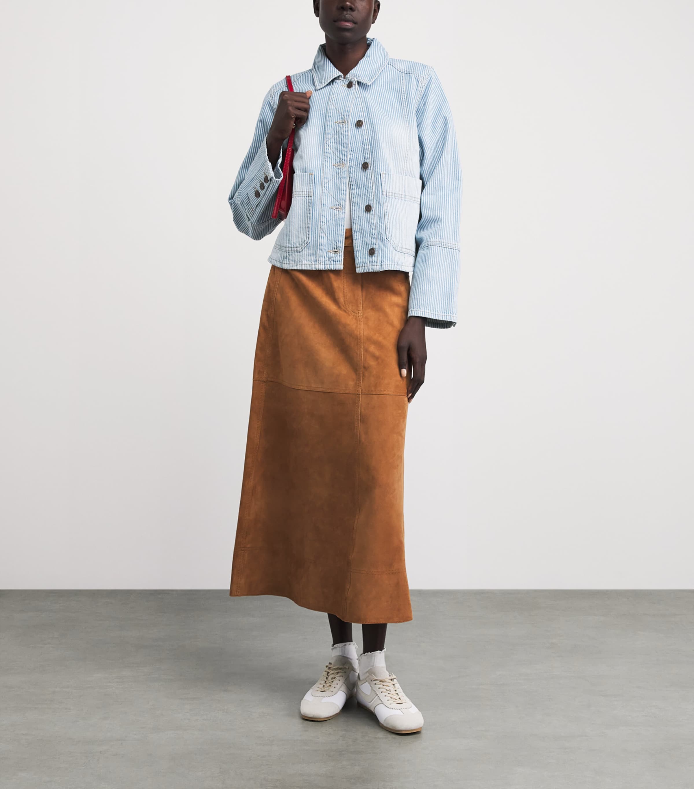 ME+EM Womens Stripe Cropped Denim Jacket Ecru/indigo Wash Image 2