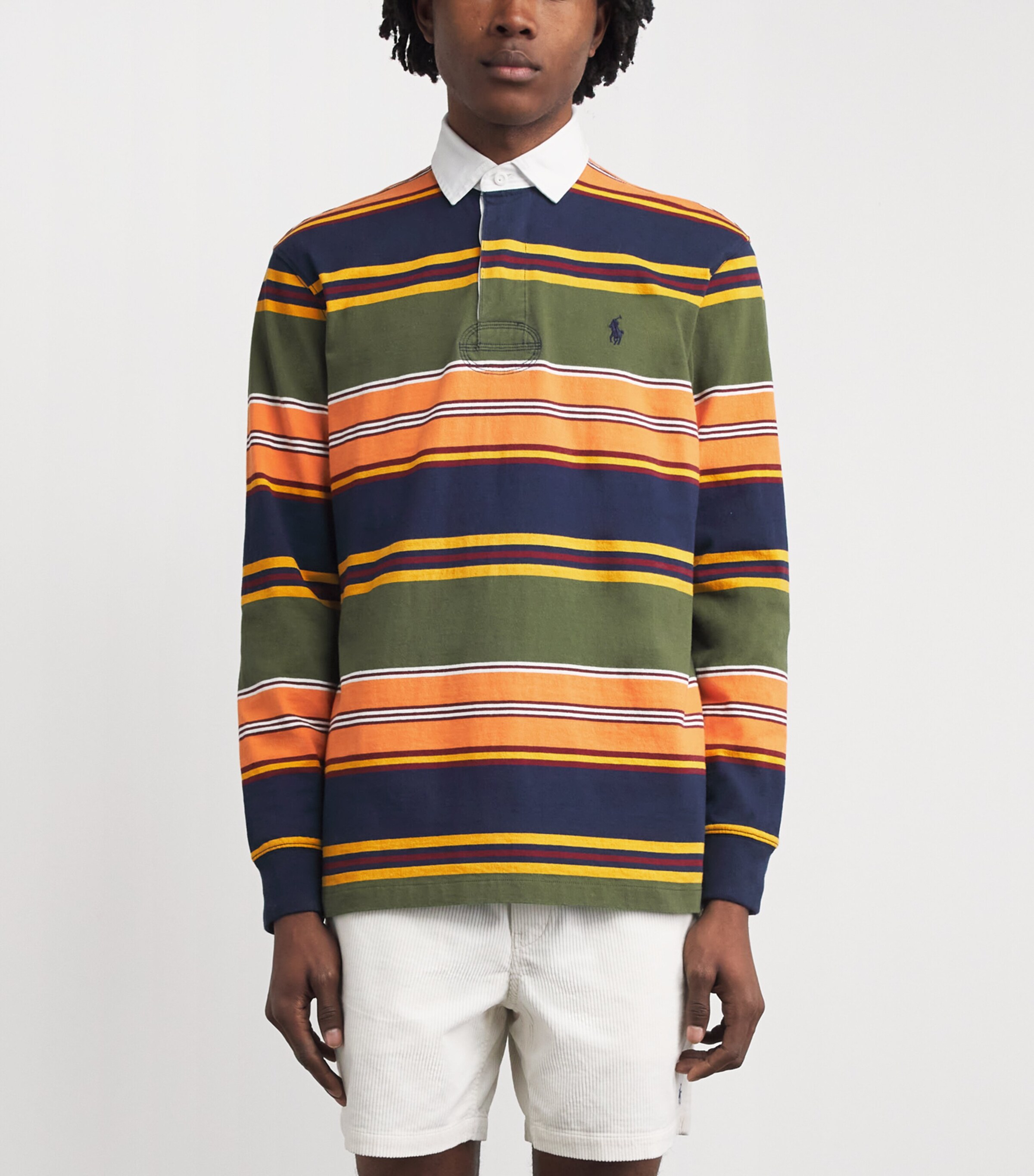 Polo Ralph Lauren Mens Cotton Stripe Rugby Shirt Supply Olive Multi Image 4