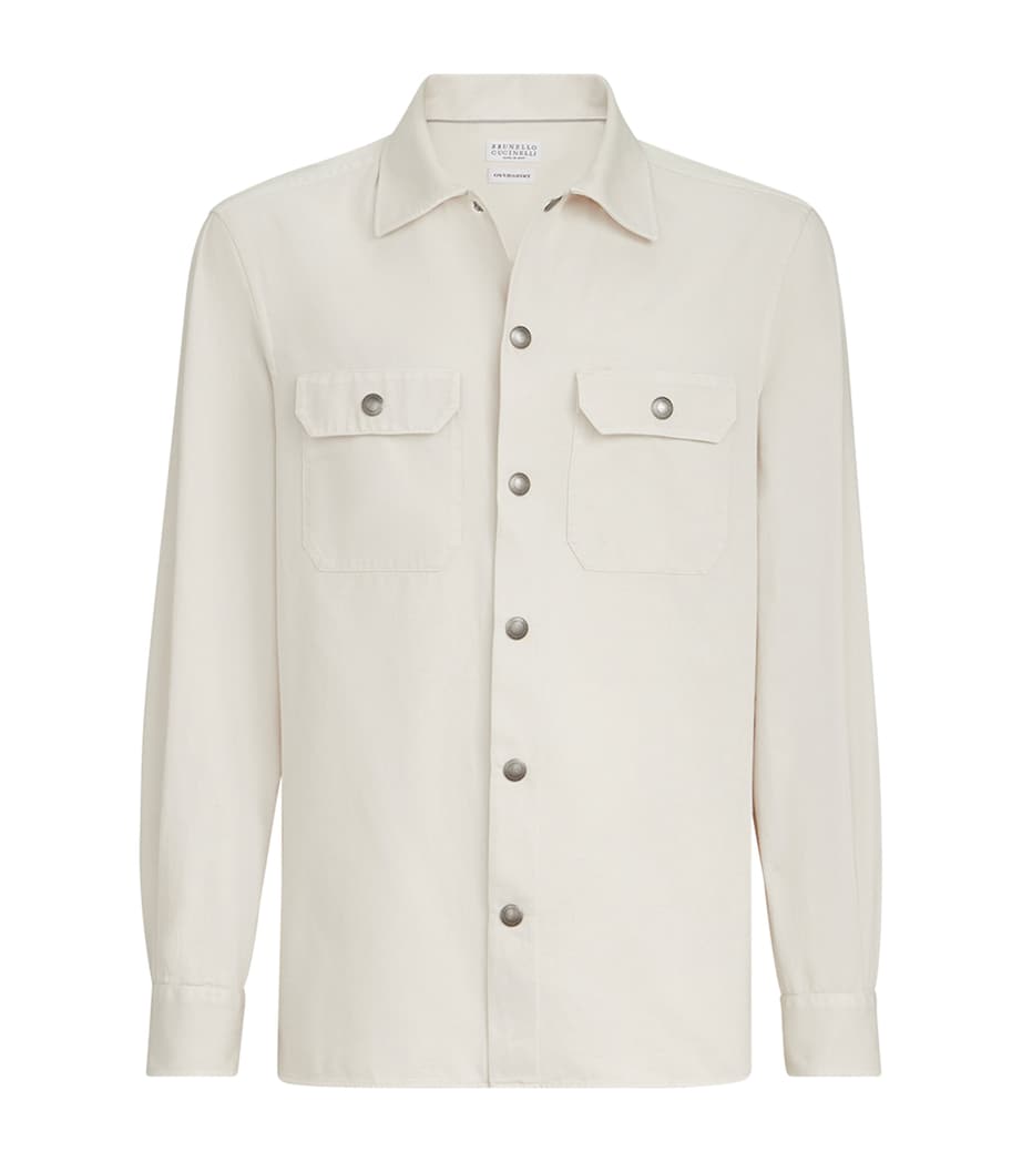 Brunello Cucinelli Mens Cotton Gabardine Pocket Shirt Image 1