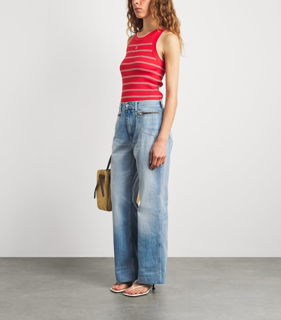 Sandro Paris Womens Zipped-Pocket Wide-Leg Jeans Blue Jean Image 2