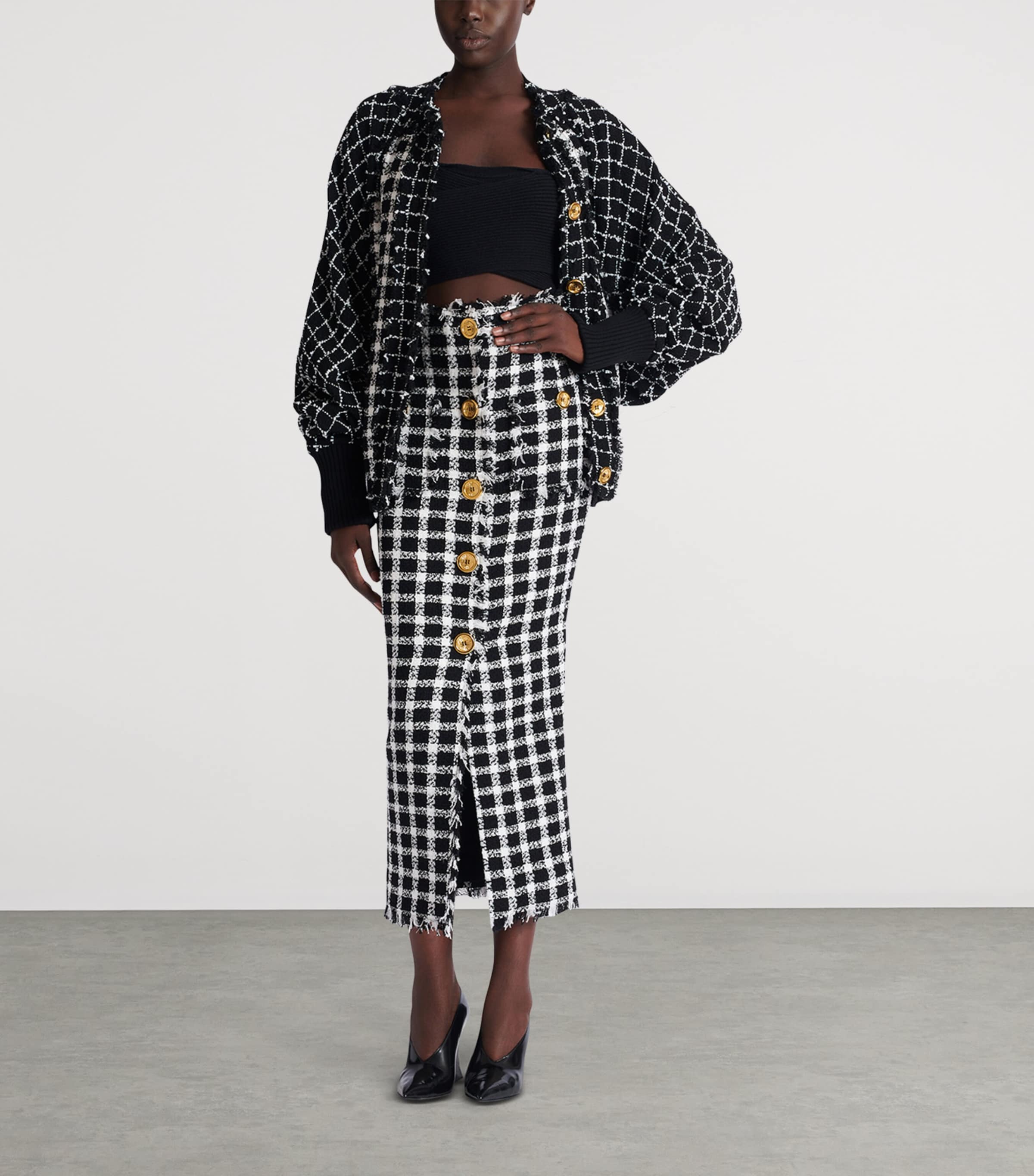 Tweed Gingham Maxi Skirt EAB NOIR/BLANC Image 3