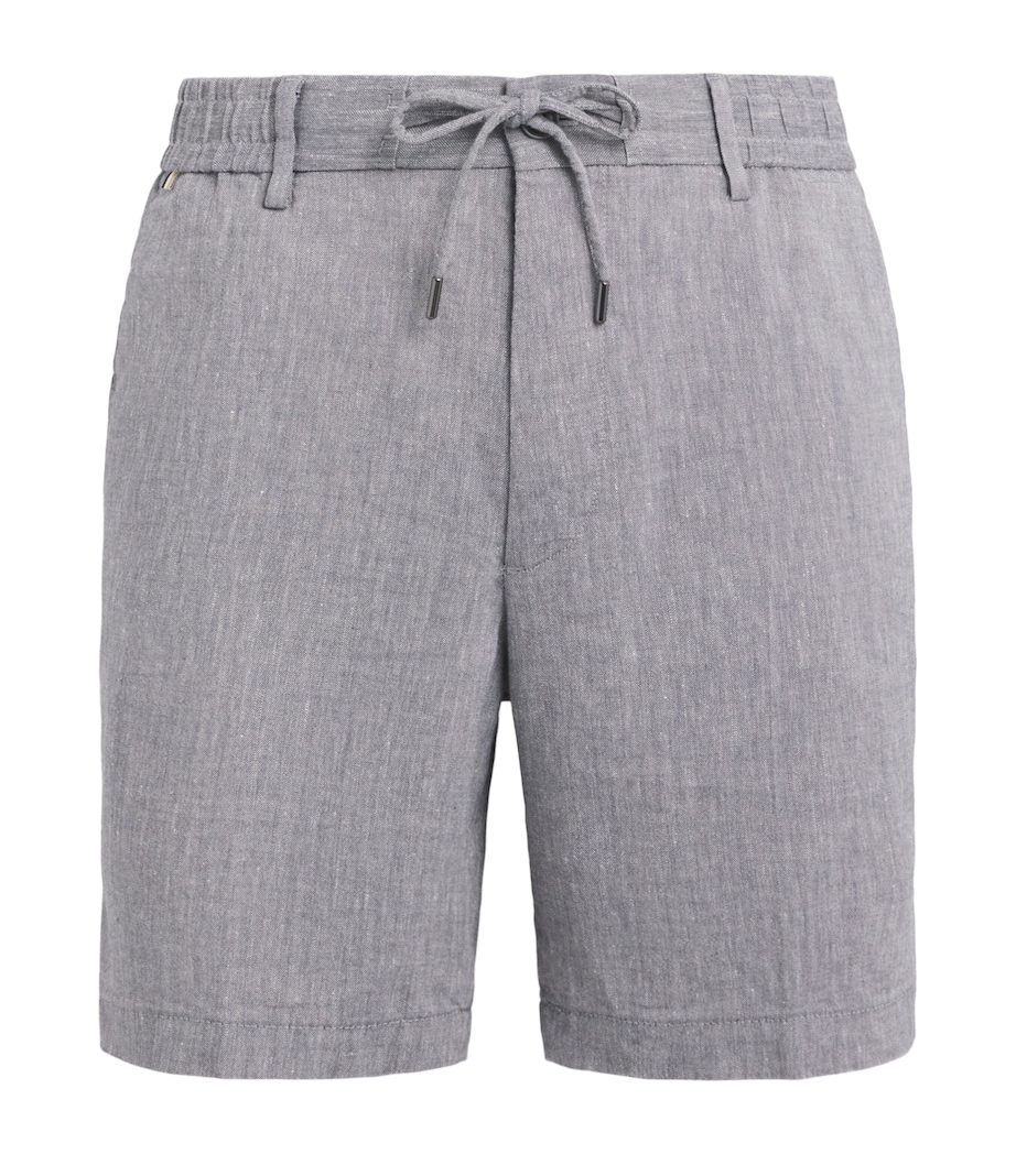 BOSS Mens Linen-Blend Drawstring Shorts Open Blue Image 1