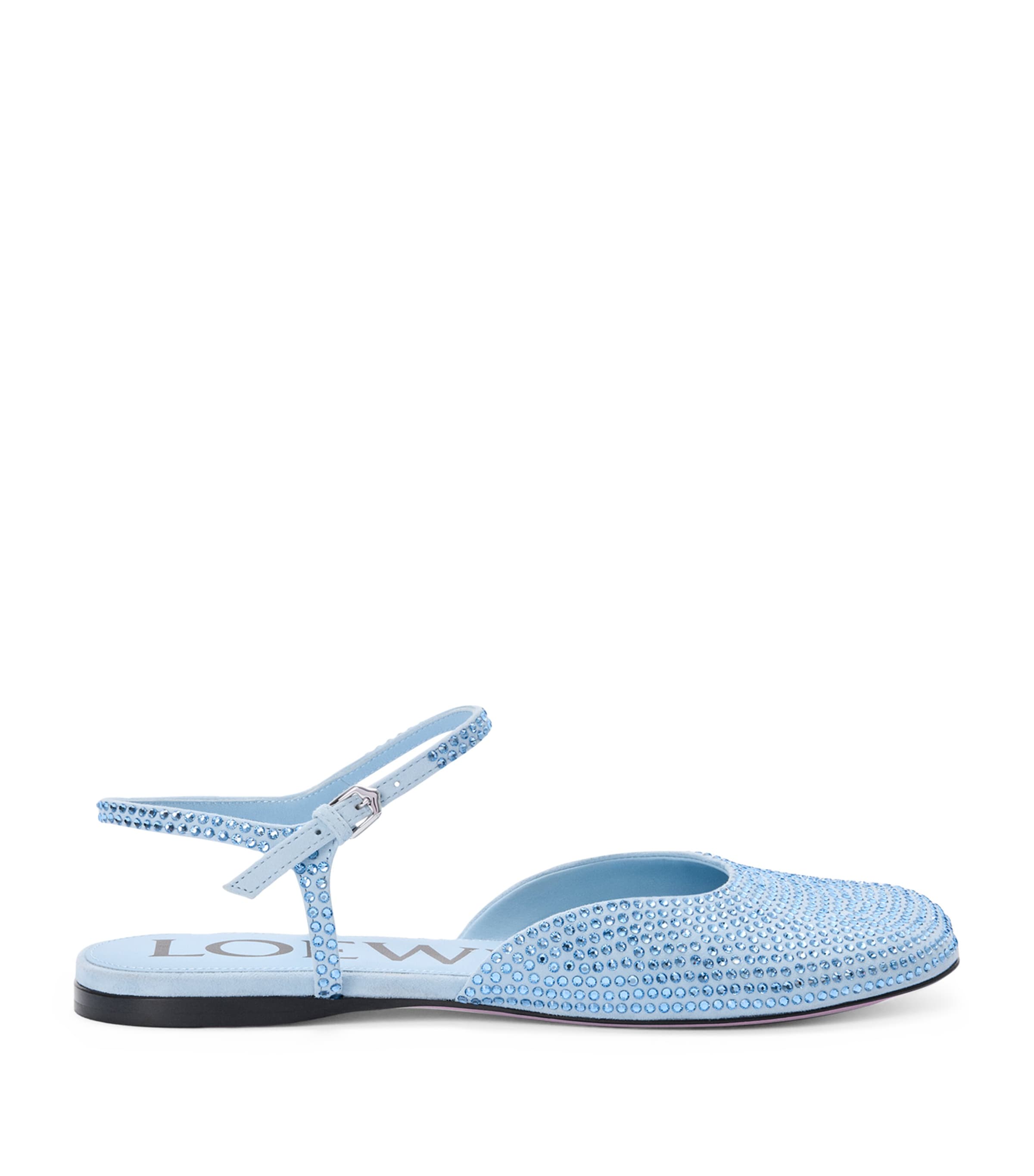 Loewe Embellished Ankle-strap Ballet Flats In Blue