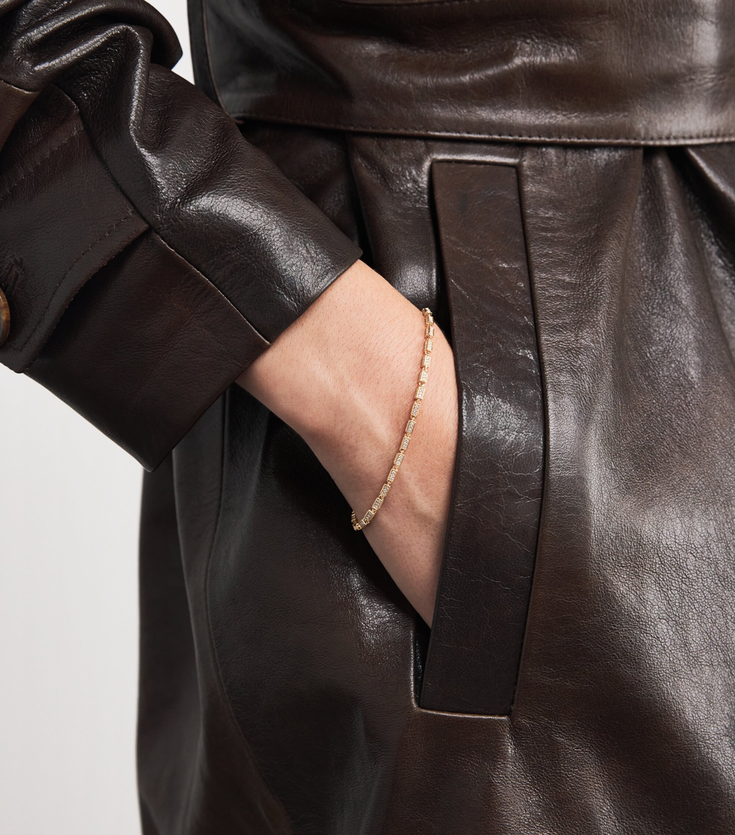 Small Rose Gold and Diamond Block-Chain Bracelet 18K RG/WD Image 2