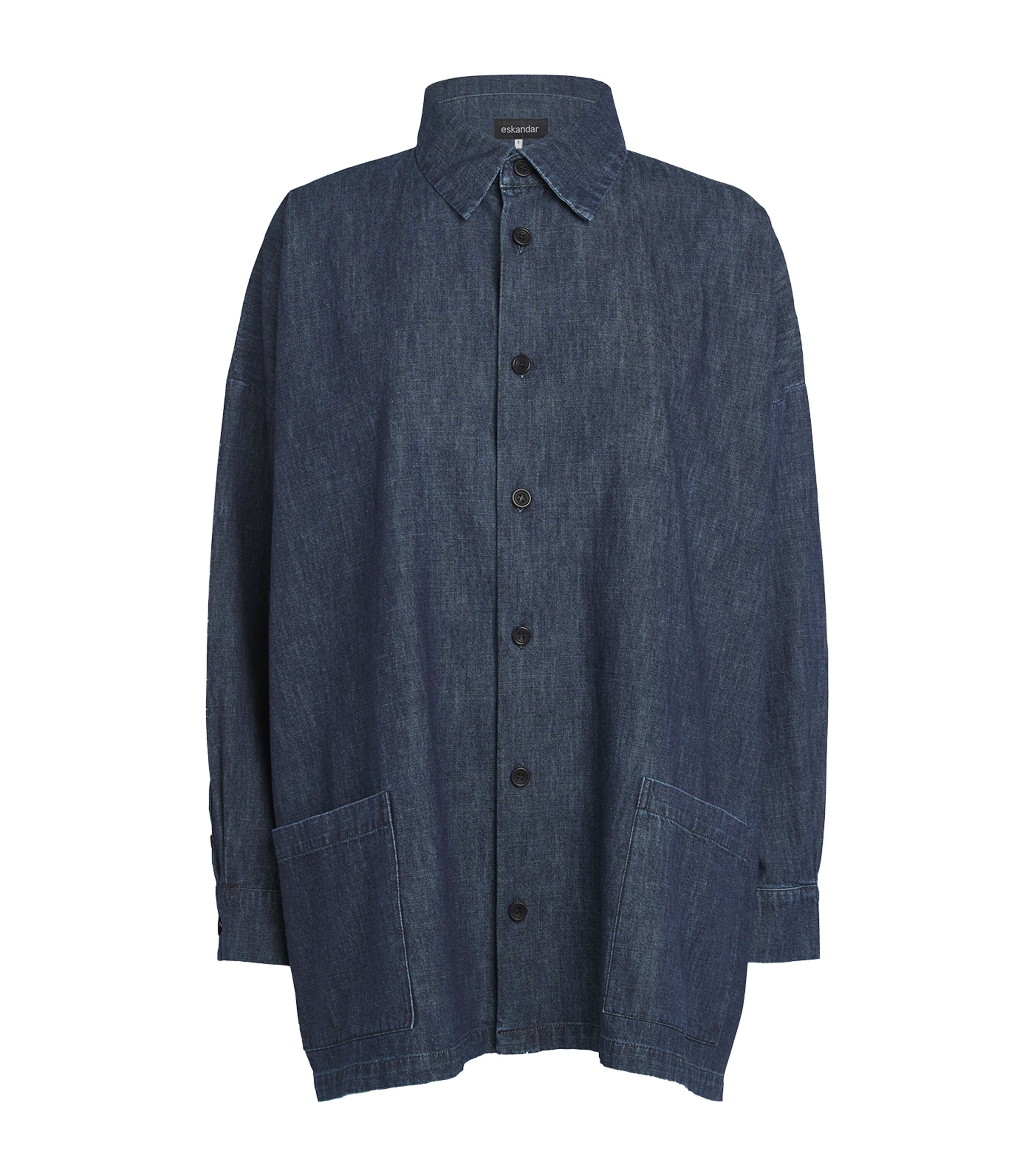 Eskandar Wide A-line Denim Shirt Jacket In Blue