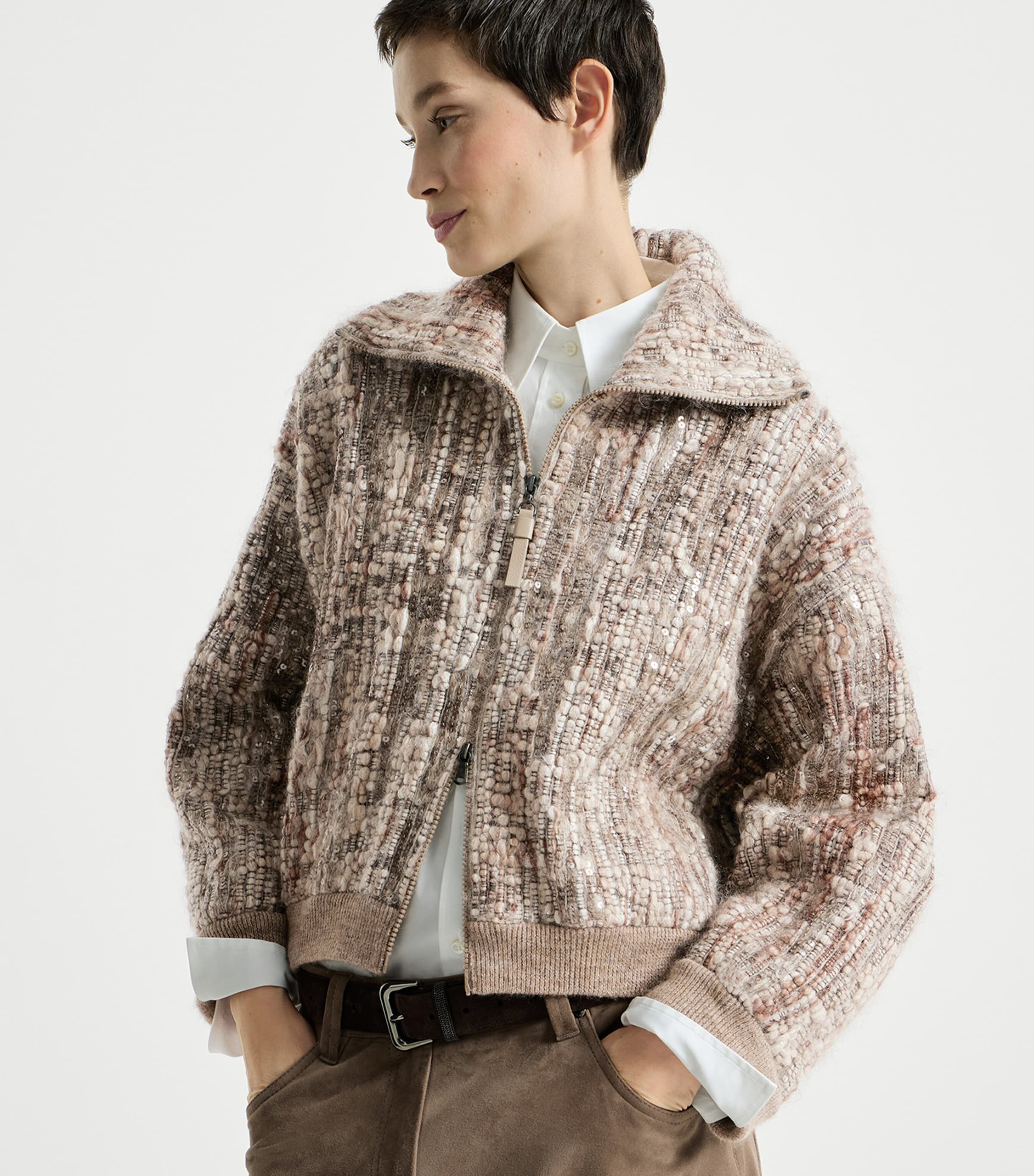 Brunello Cucinelli Womens Mohair-Blend Embroidered Cardigan Image 4
