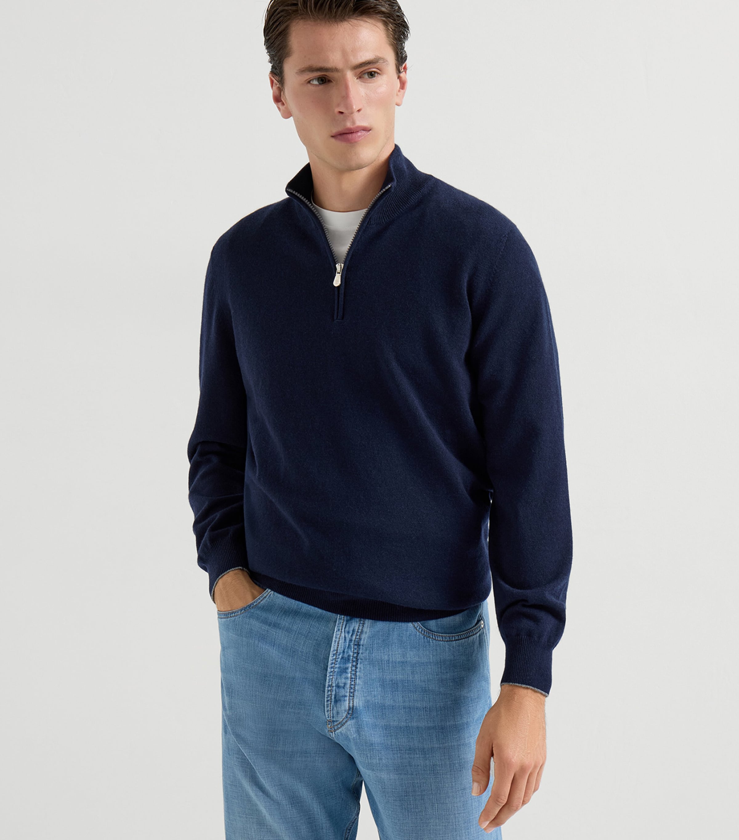 Brunello Cucinelli Mens Cashmere Quarter-Zip Sweater Image 3