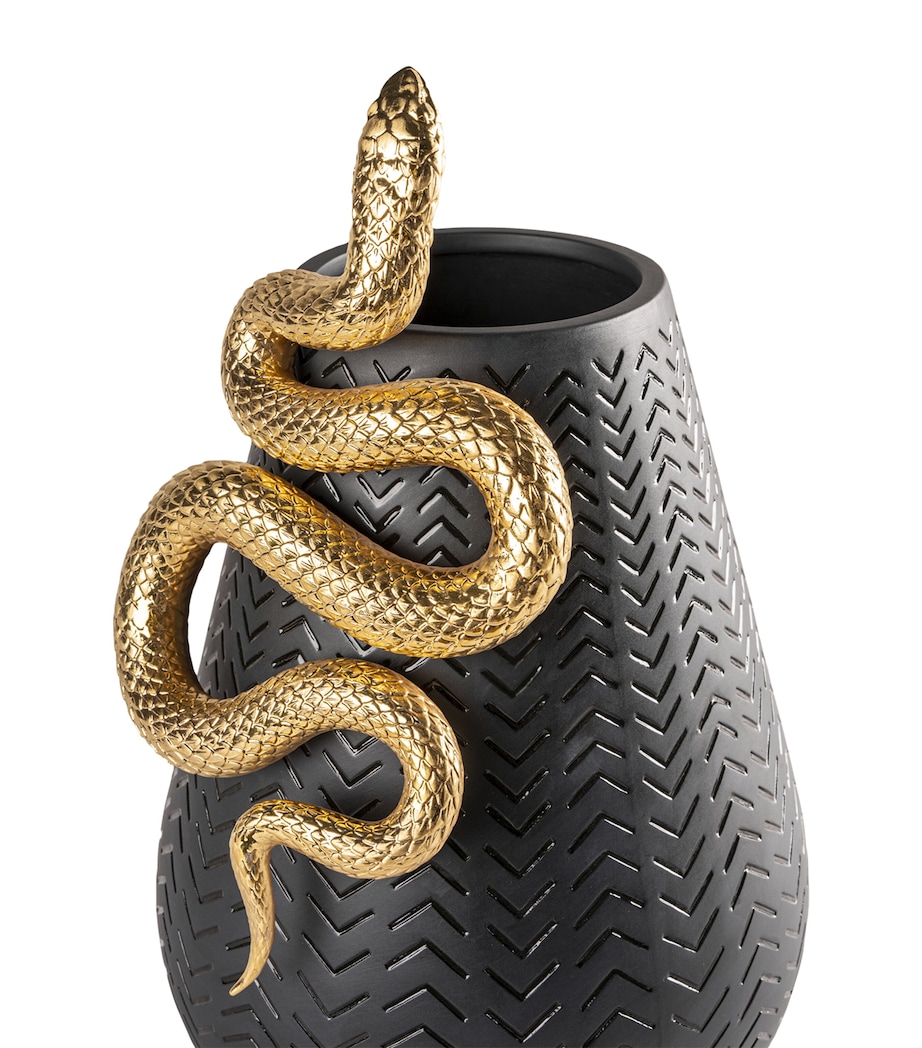 Lladró Porcelain Snake Vase (42cm) Black & Gold Image 3