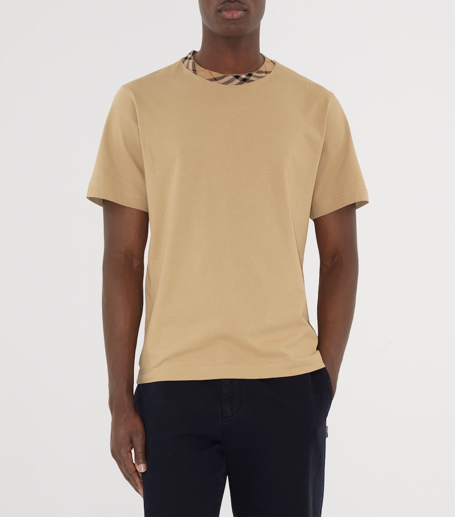 Cotton Check-Neckline T-Shirt FLAX Image 5