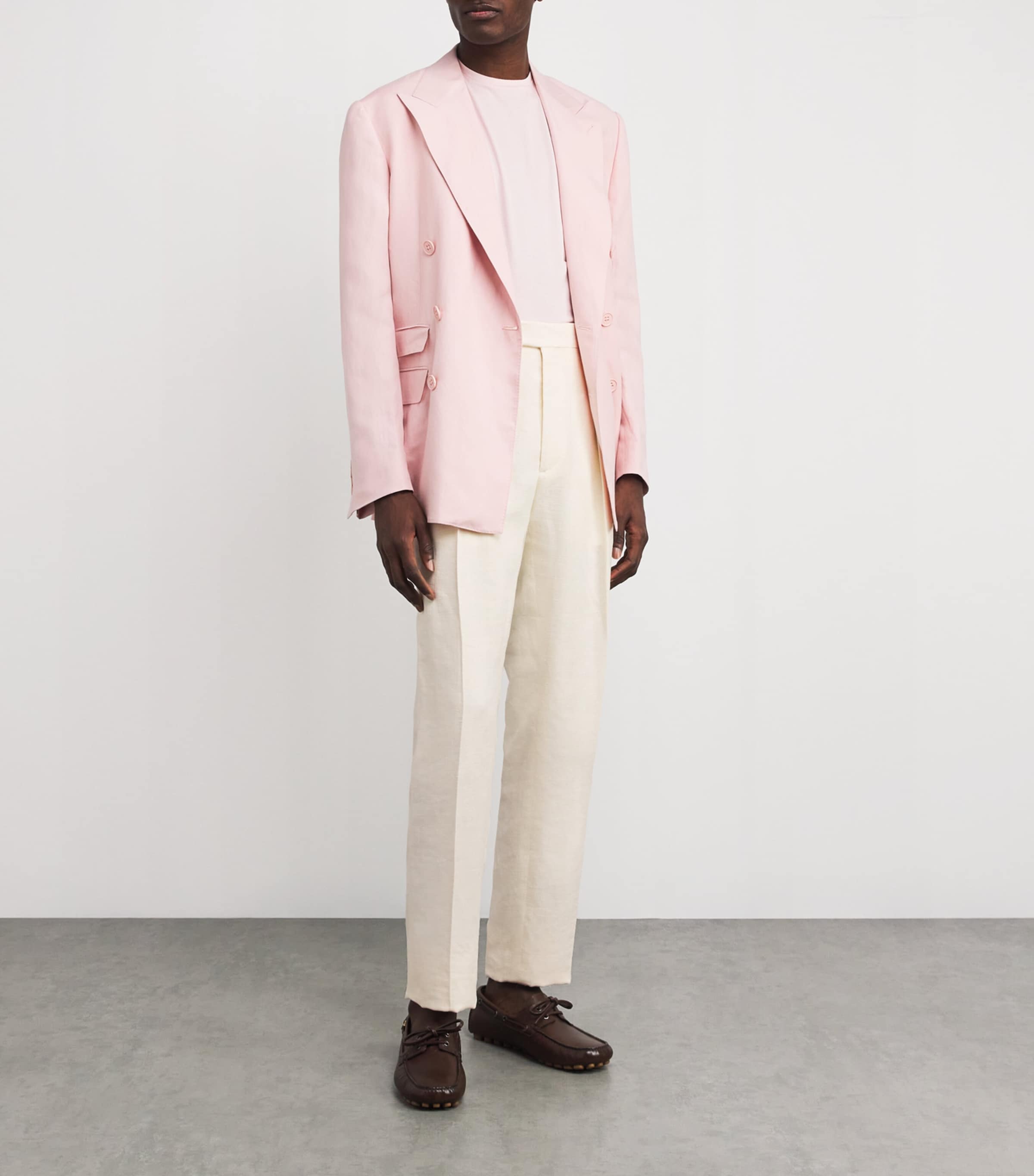 Ralph Lauren Purple Label Mens Silk-Linen Gregory Tailored Trousers Classic Cream Image 2