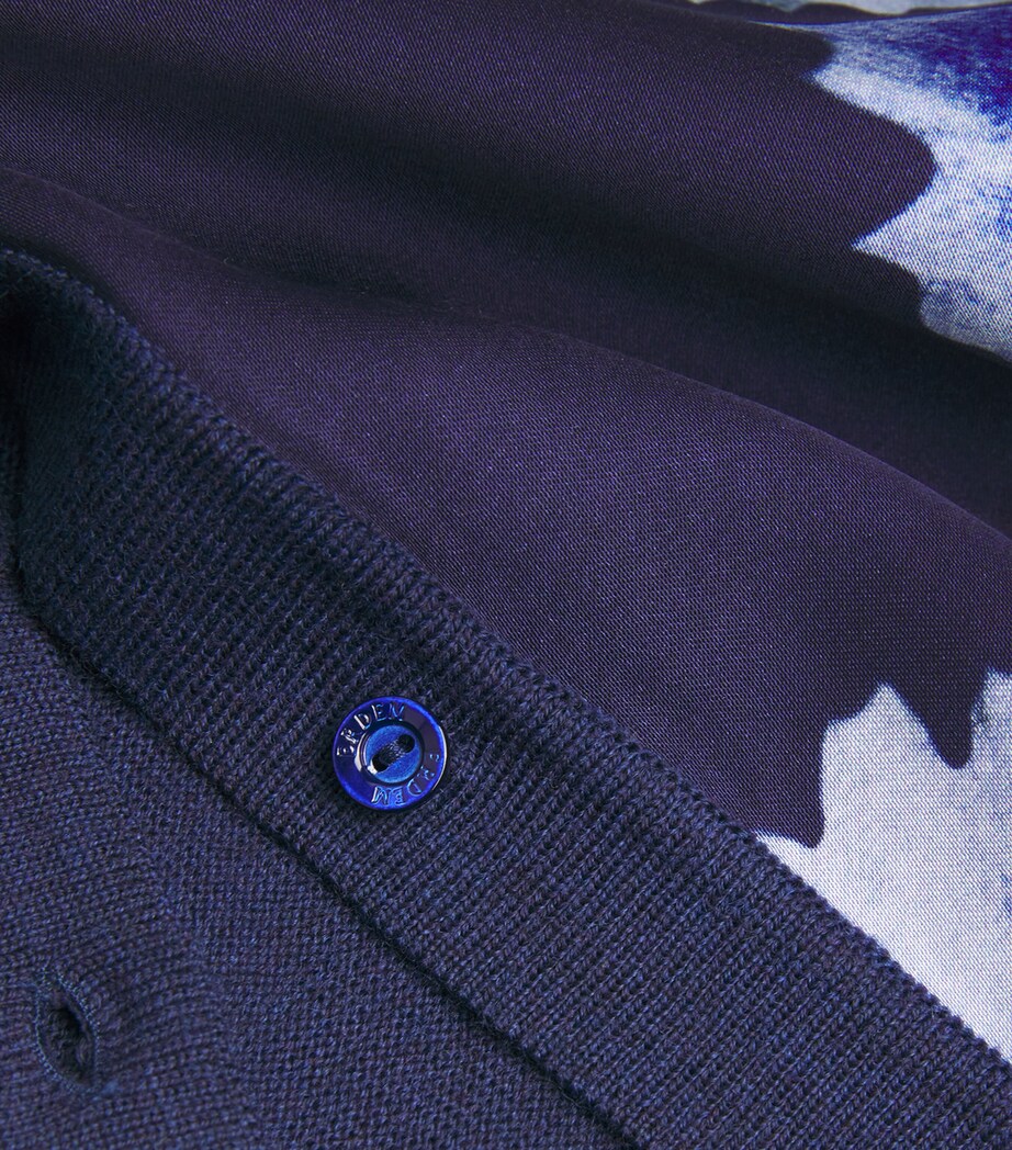 Erdem Womens Cropped Printed Panel Cardigan Navy + Indigo Image 5