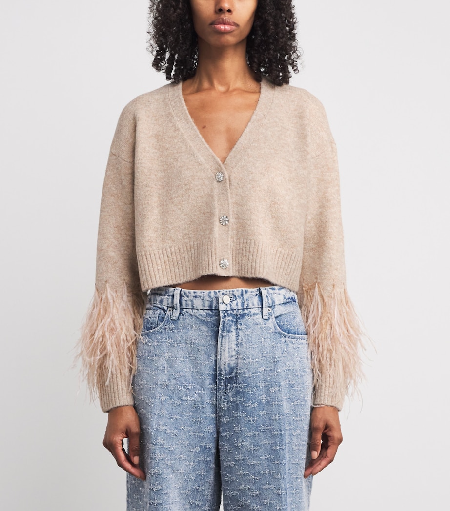 Feather-Trim Bria Cardigan OATMEAL Image 3
