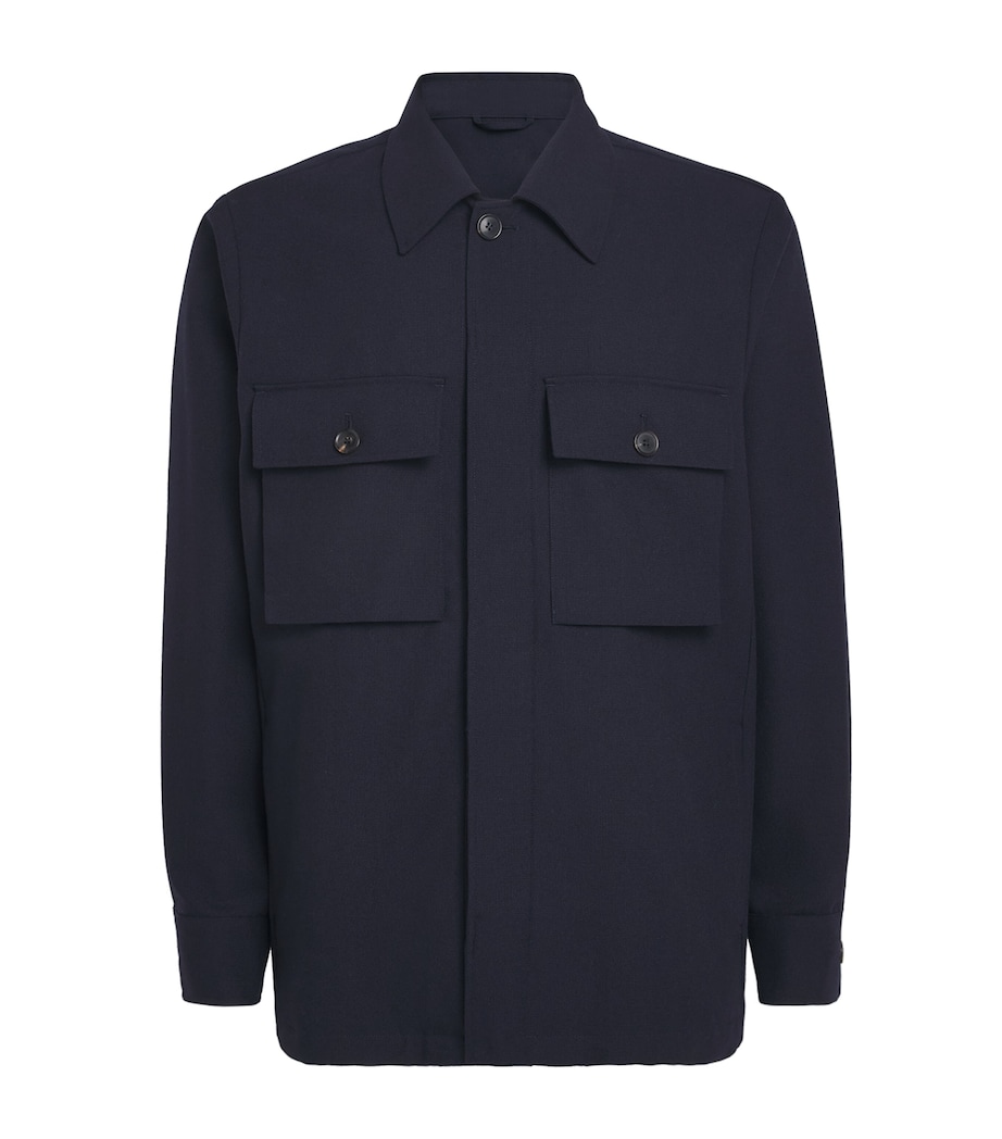 Paul Smith Mens Worsted Wool Overshirt Dark Navy Image 1