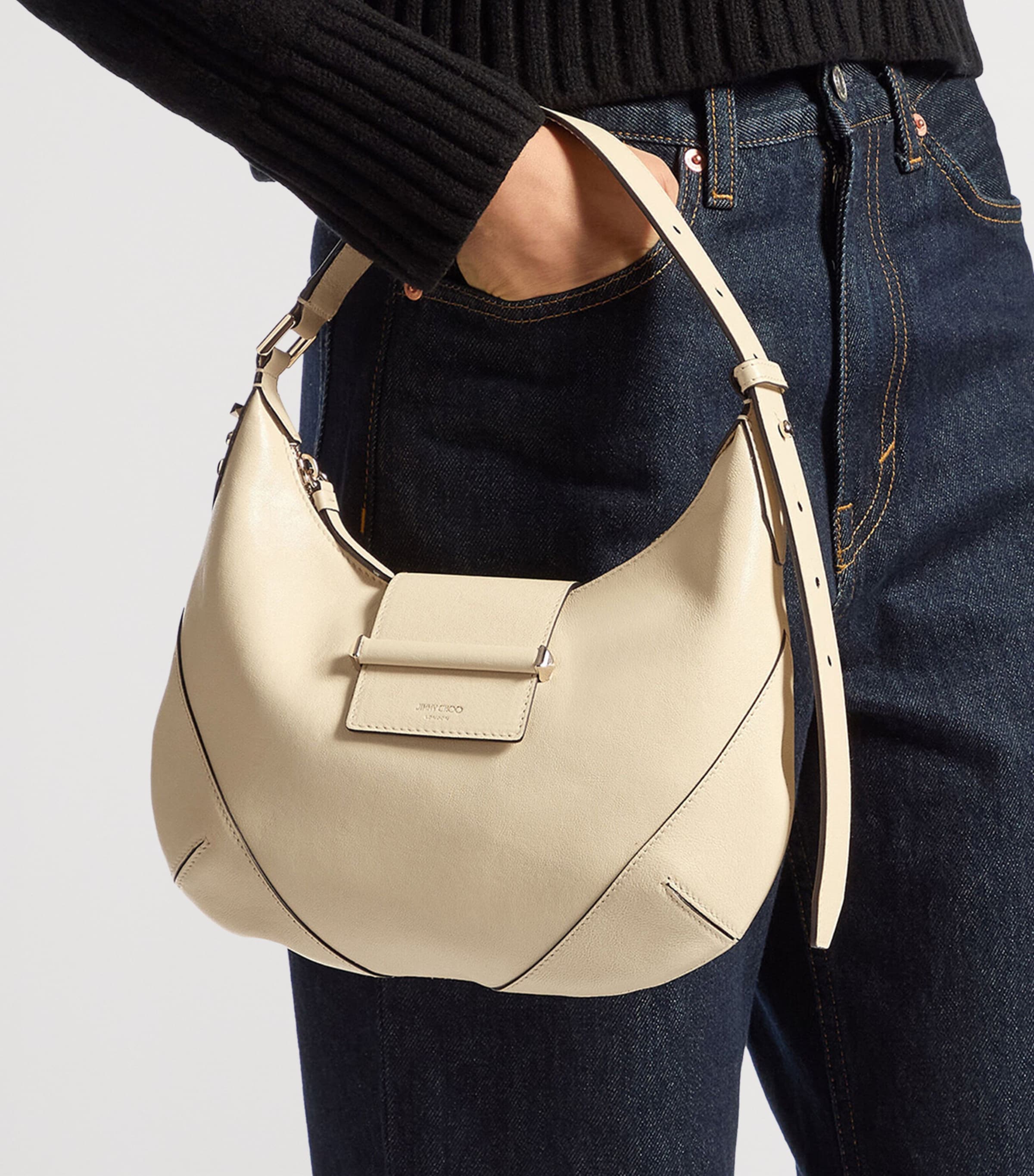 Jimmy Choo Small Bar Leather Shoulder Bag Buttermilk/shiny Gol Image 2