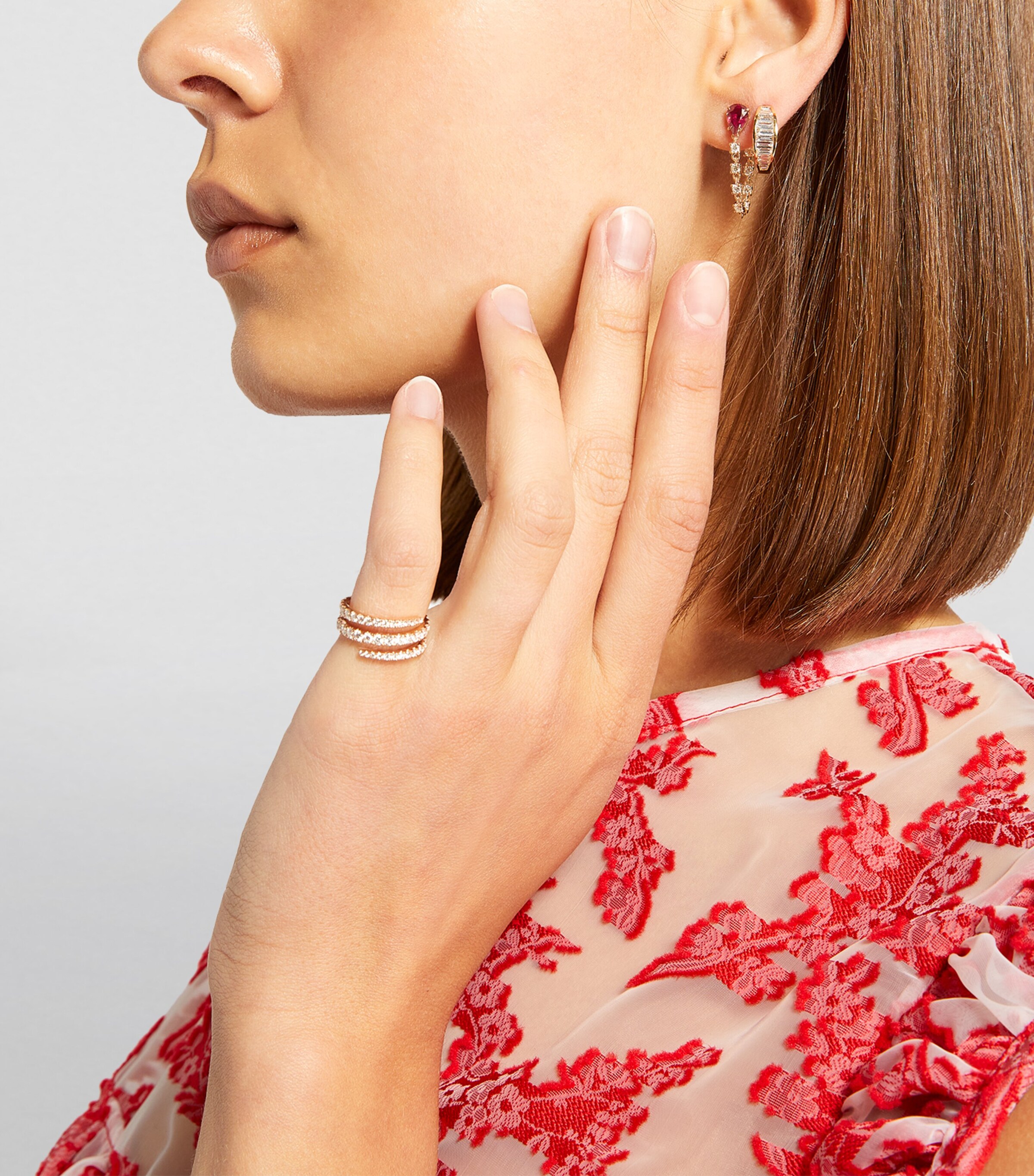 Rose Gold, Diamond and Ruby Loop Single Earring ROSE GOLD Image 4