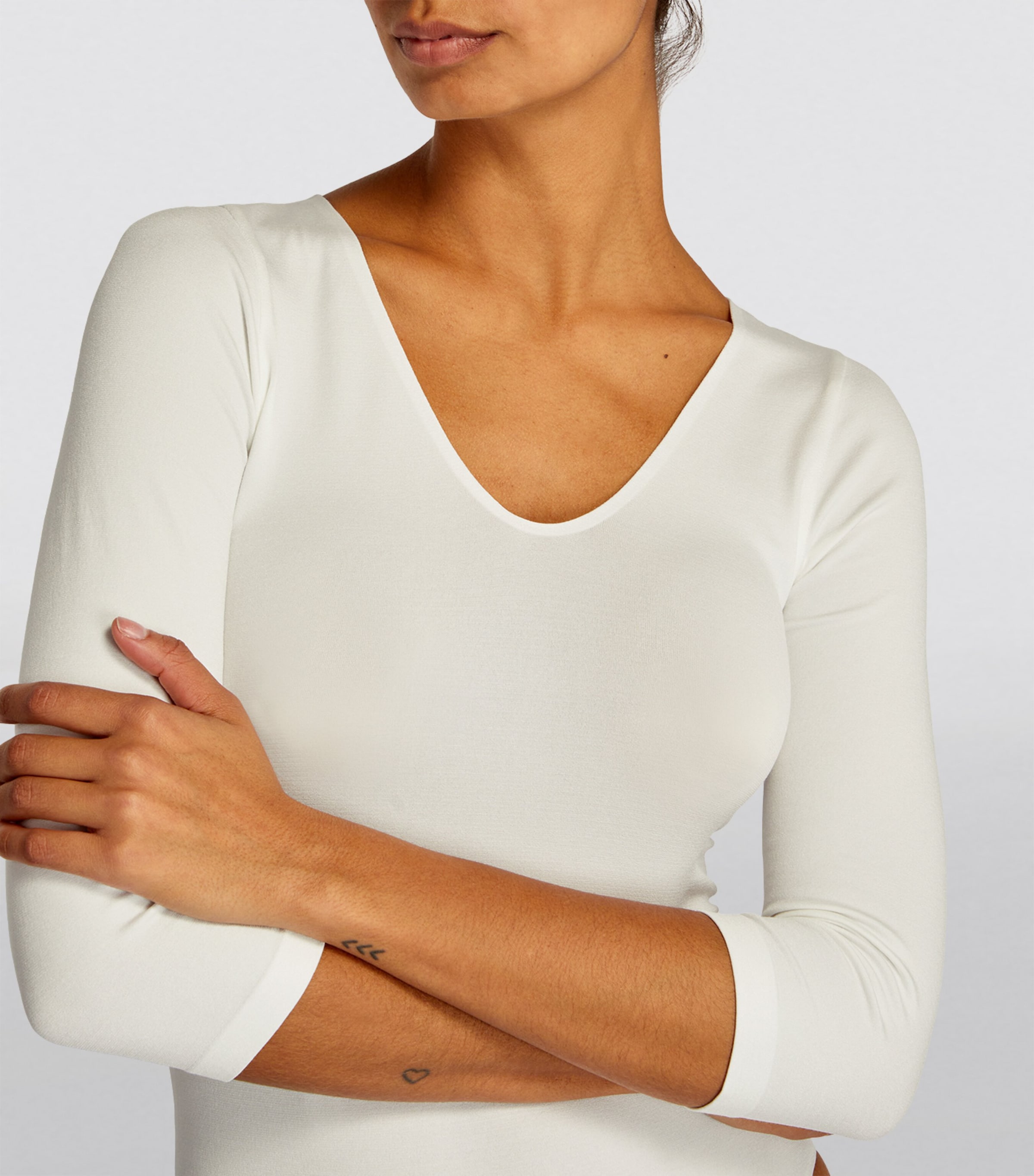 Cropped-Sleeve V-Neck Bodysuit 2179 IVORY Image 6