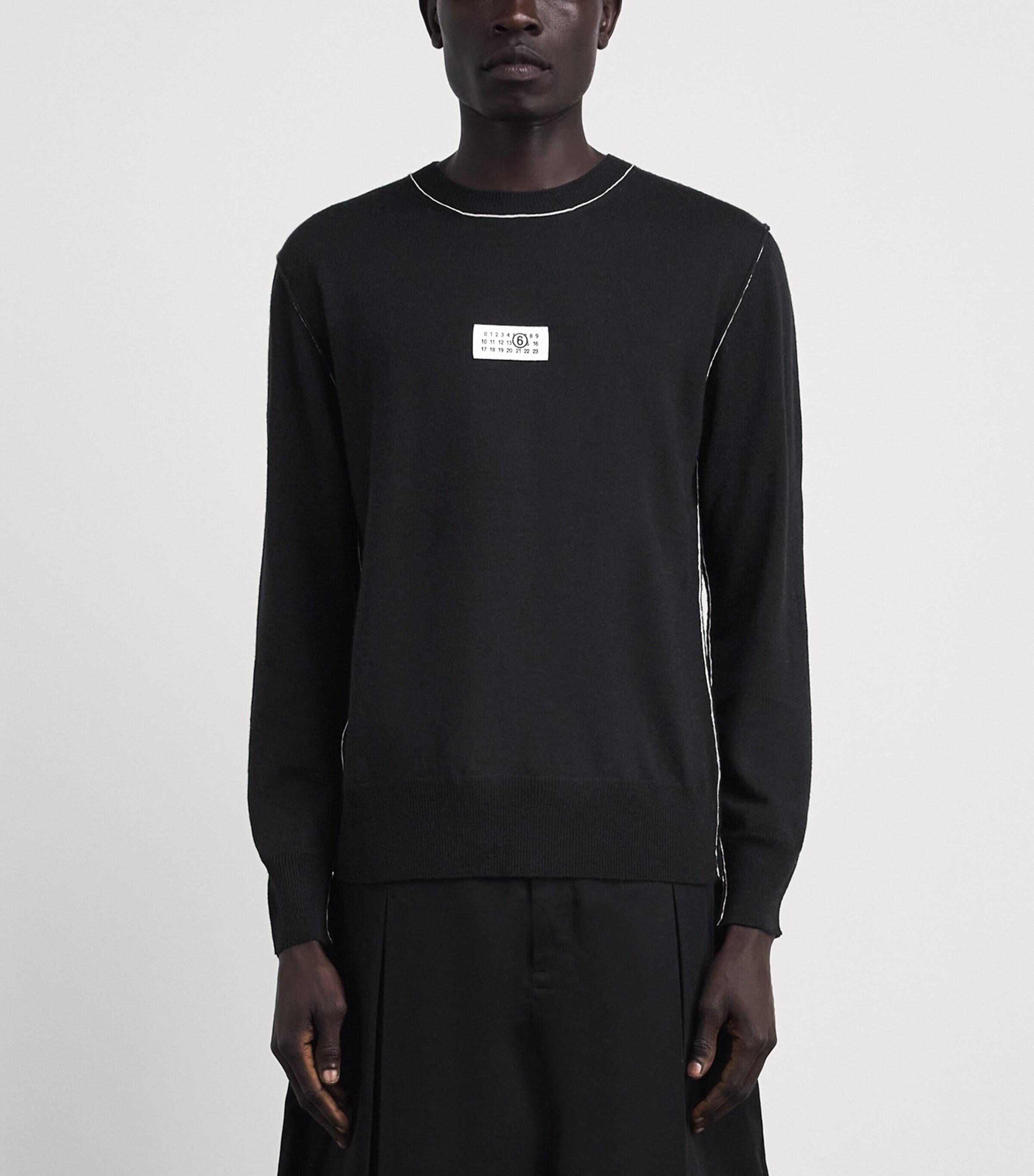 MM6 Maison Margiela Mens Virgin Wool-Blend Numeric Tab Sweater Black Image 4