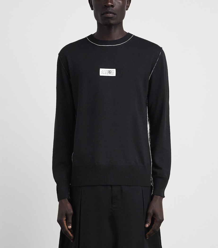 MM6 Maison Margiela Mens Virgin Wool-Blend Numeric Tab Sweater Black Image 4