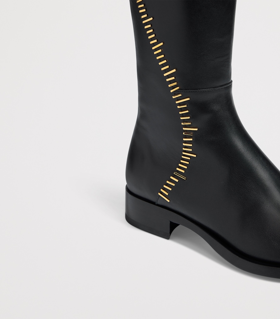 Leather Measuring Tape Knee-High Boots 999 BLACK Image 6