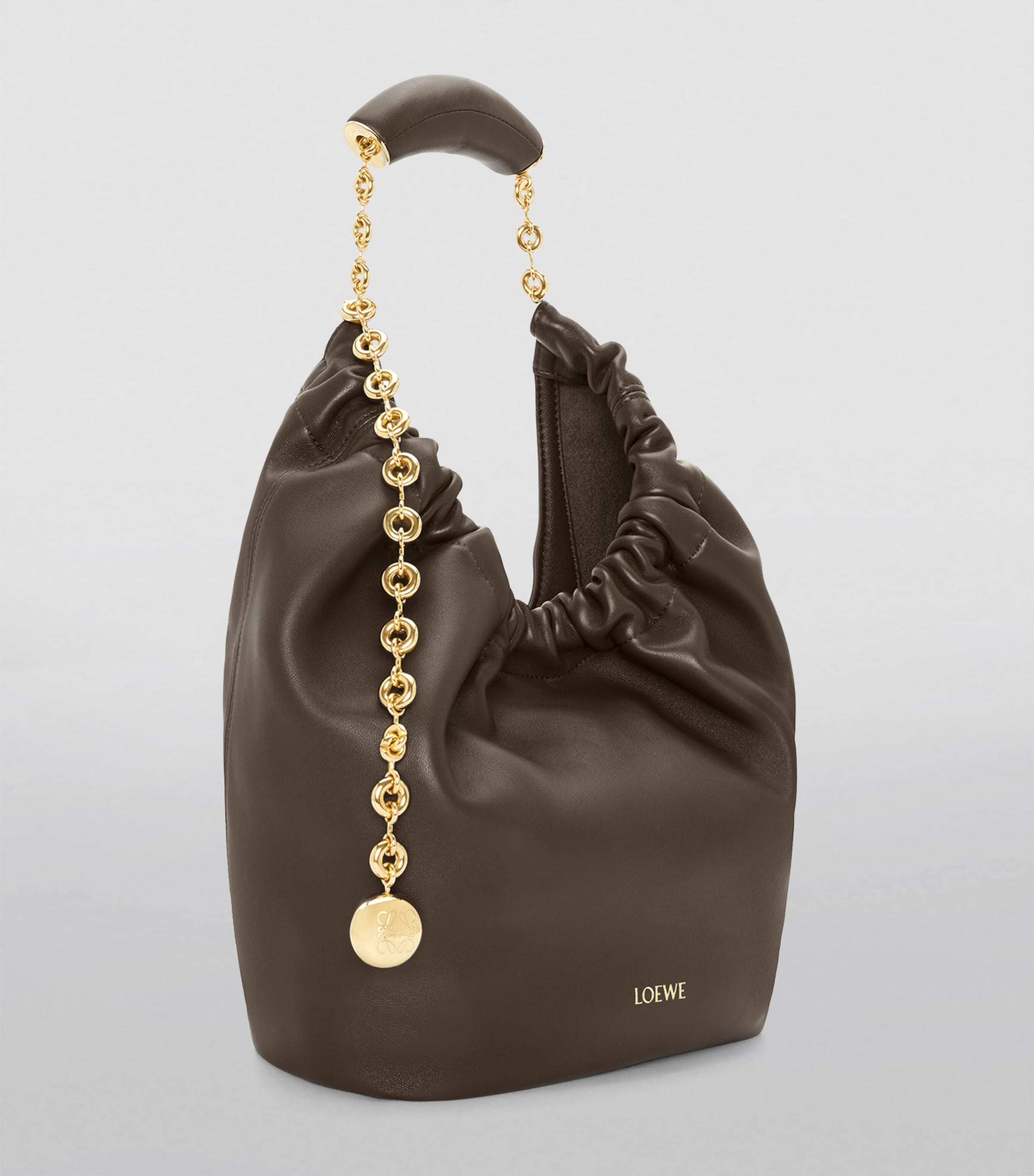 Small Leather Squeeze Top-Handle Bag CHOCOLATE Image 2