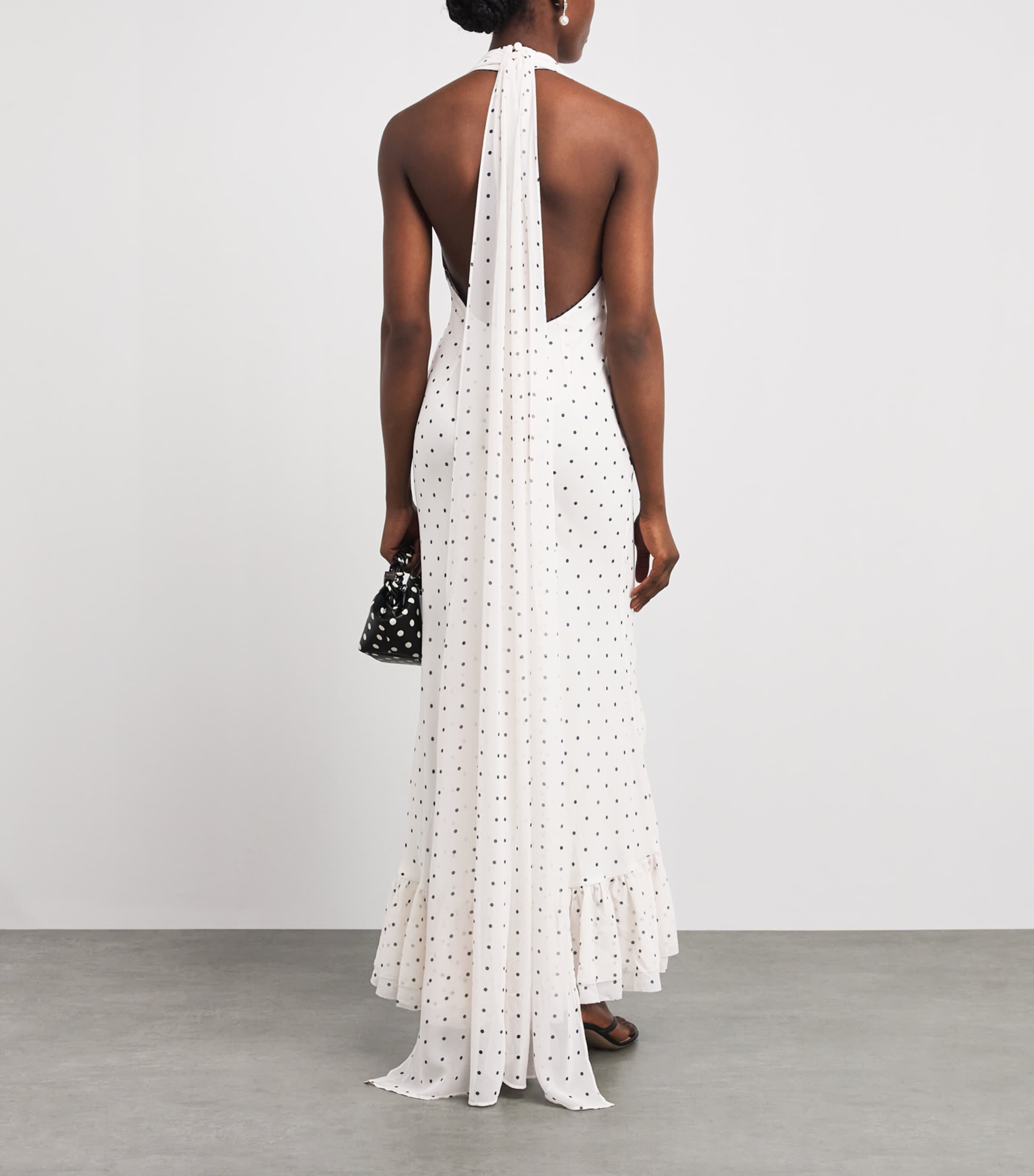 Self-Portrait Womens Polka-Dot Halterneck Midi Dress White Image 4
