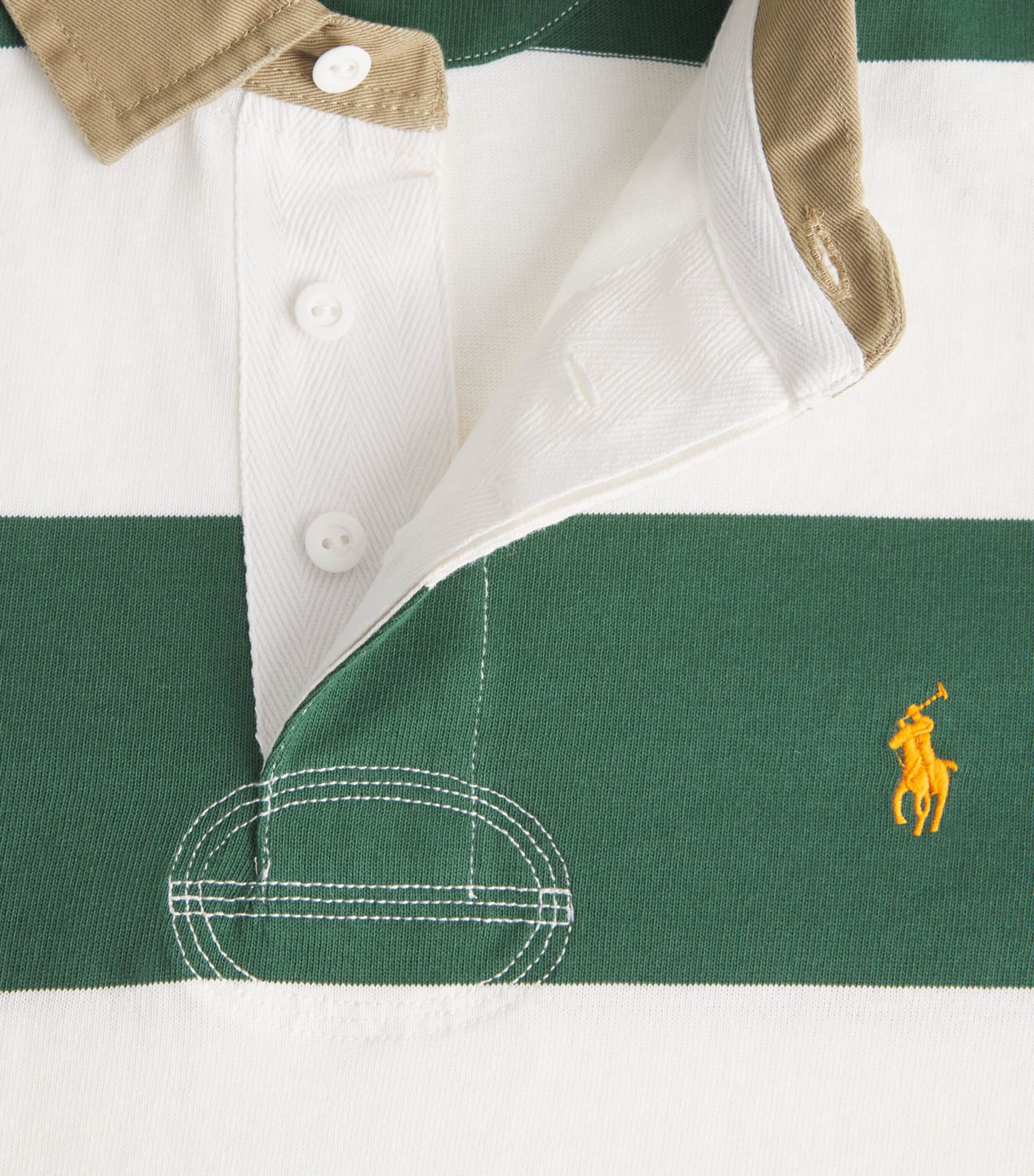 Cotton Stripe Polo Pony Rugby Shirt GREEN Image 5