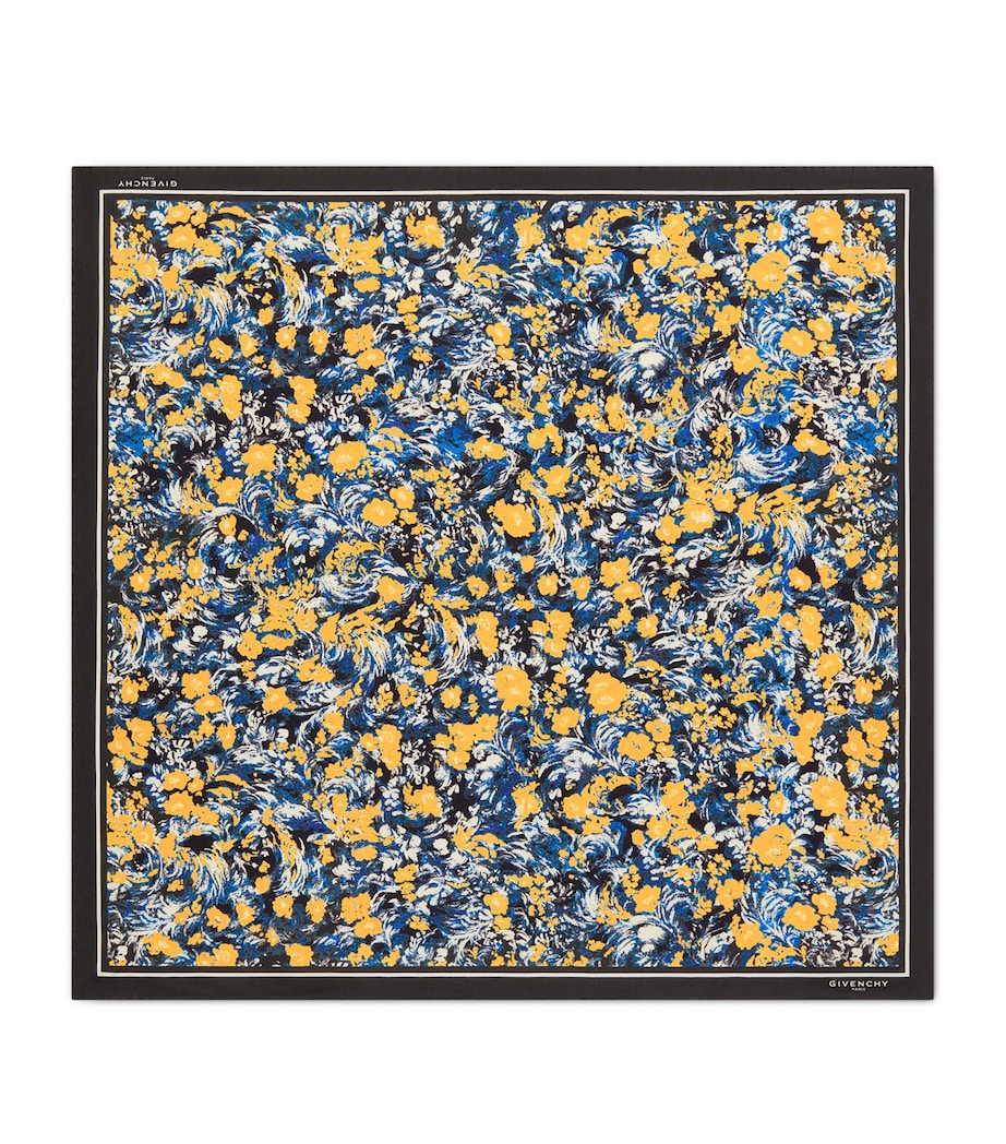 Silk Floral Print Square Shawl NAVY/YELLOW Image 1