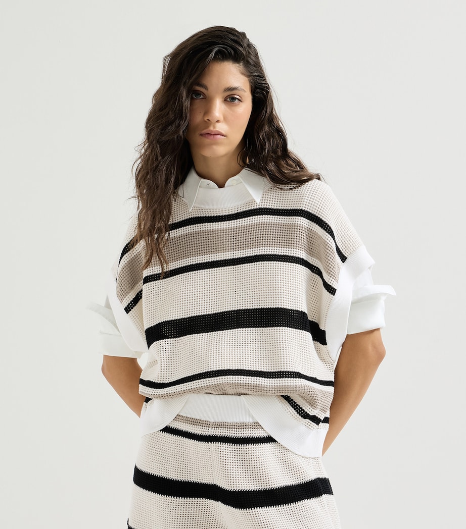 Brunello Cucinelli Womens Cotton Stripe Sweater Vest Image 3