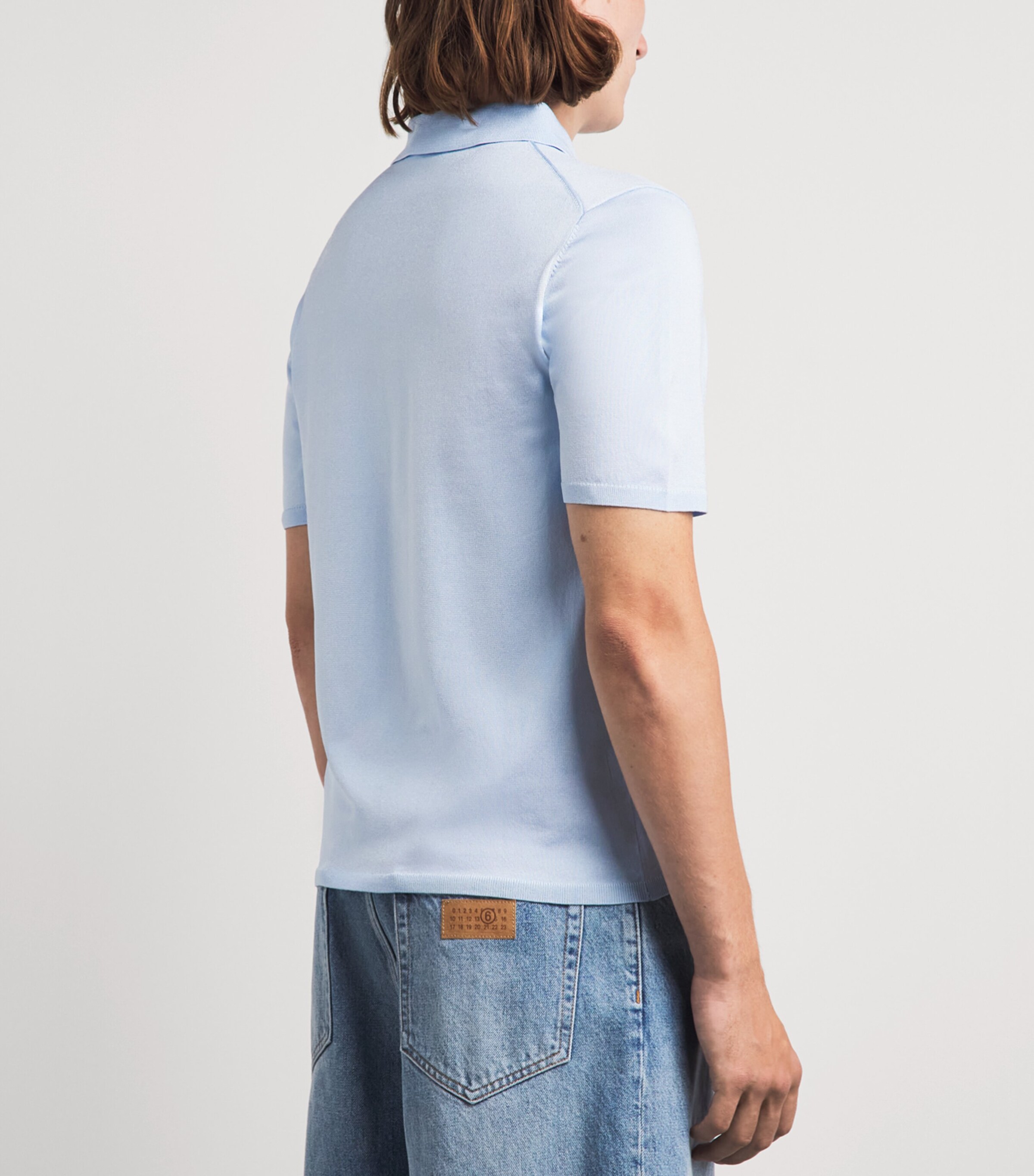 Sandro Paris Mens Knitted Polo Shirt Blue Sky Image 5