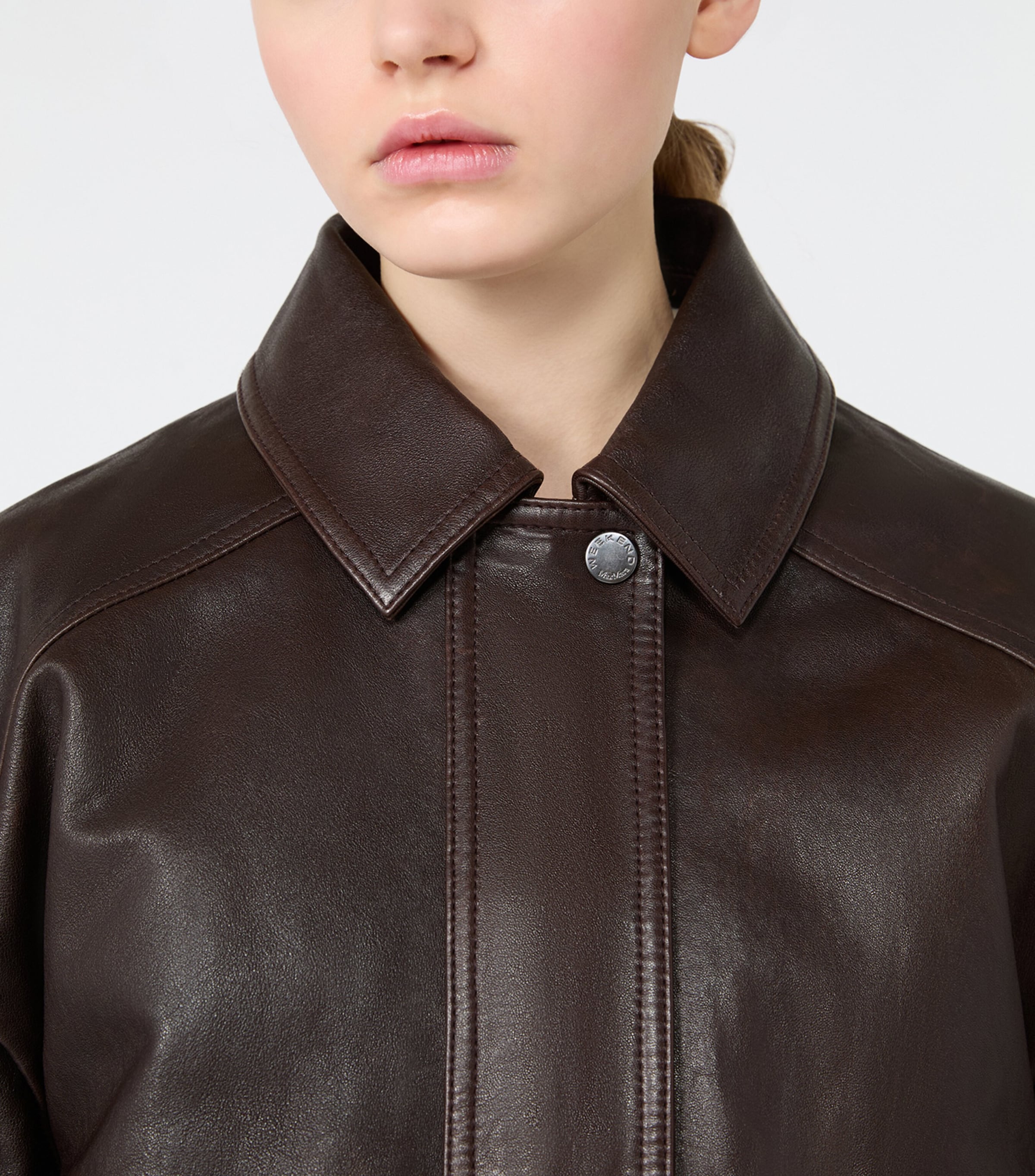 Weekend Max Mara Womens Leather Fur-Trim Jacket Dark Bown Image 7