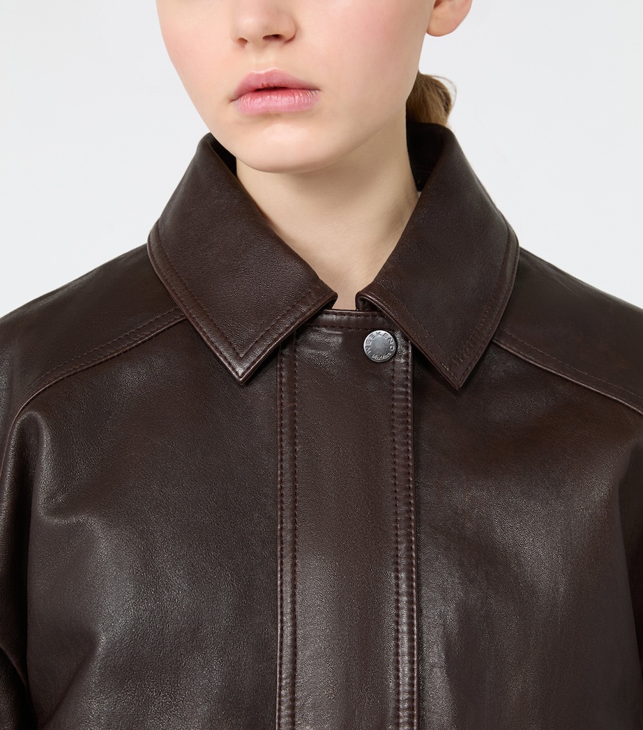 Weekend Max Mara Womens Leather Fur-Trim Jacket Dark Bown Image 7