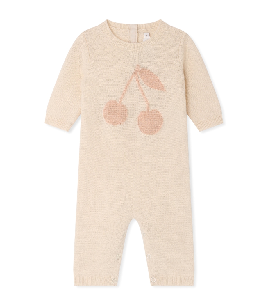 Bonpoint Cashmere-Blend Cherry Playsuit (3-18 Months) Rose Clair Chine Image 1
