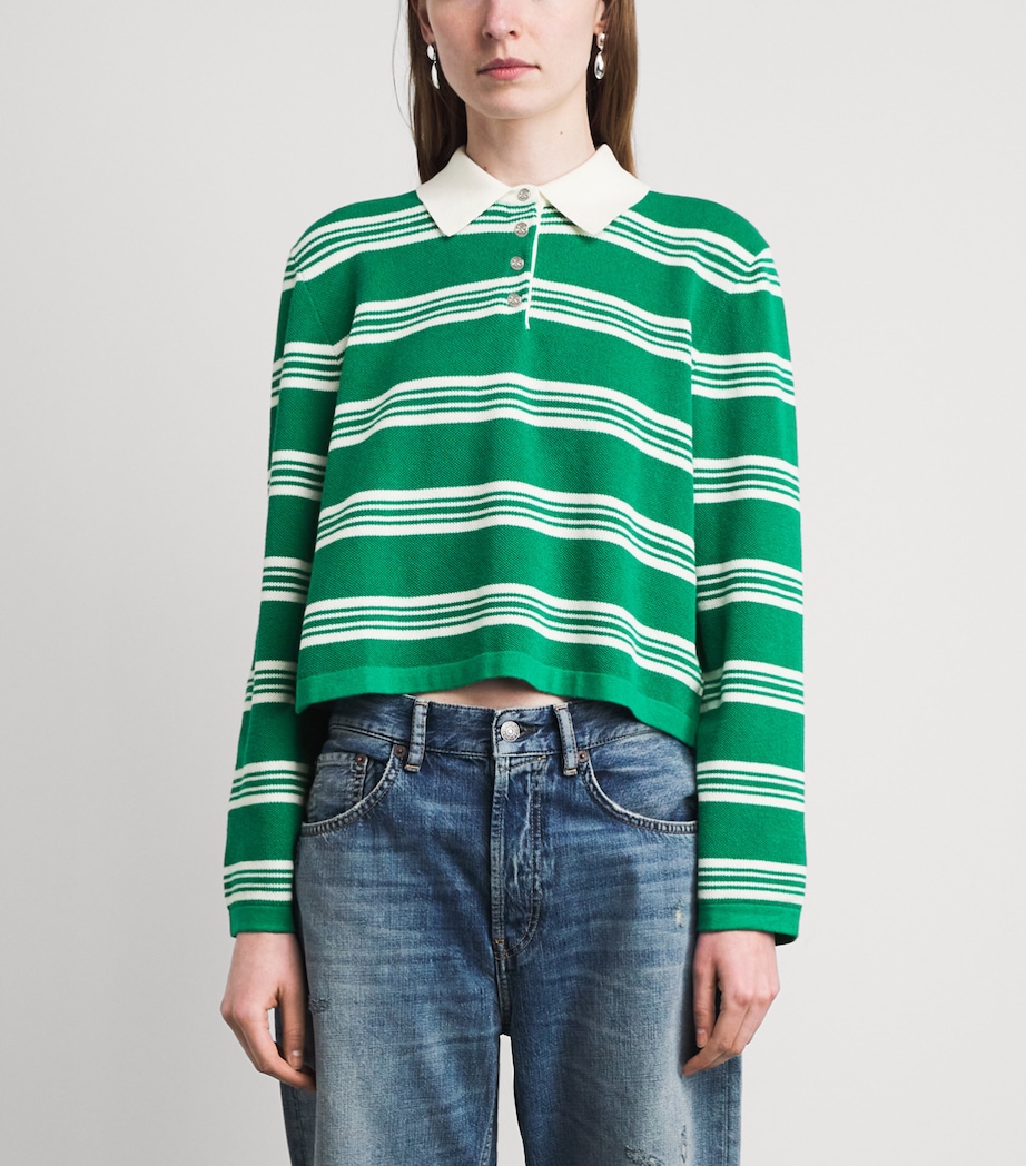 Maje Womens Cotton-Blend Stripe Polo Sweater Green Image 4