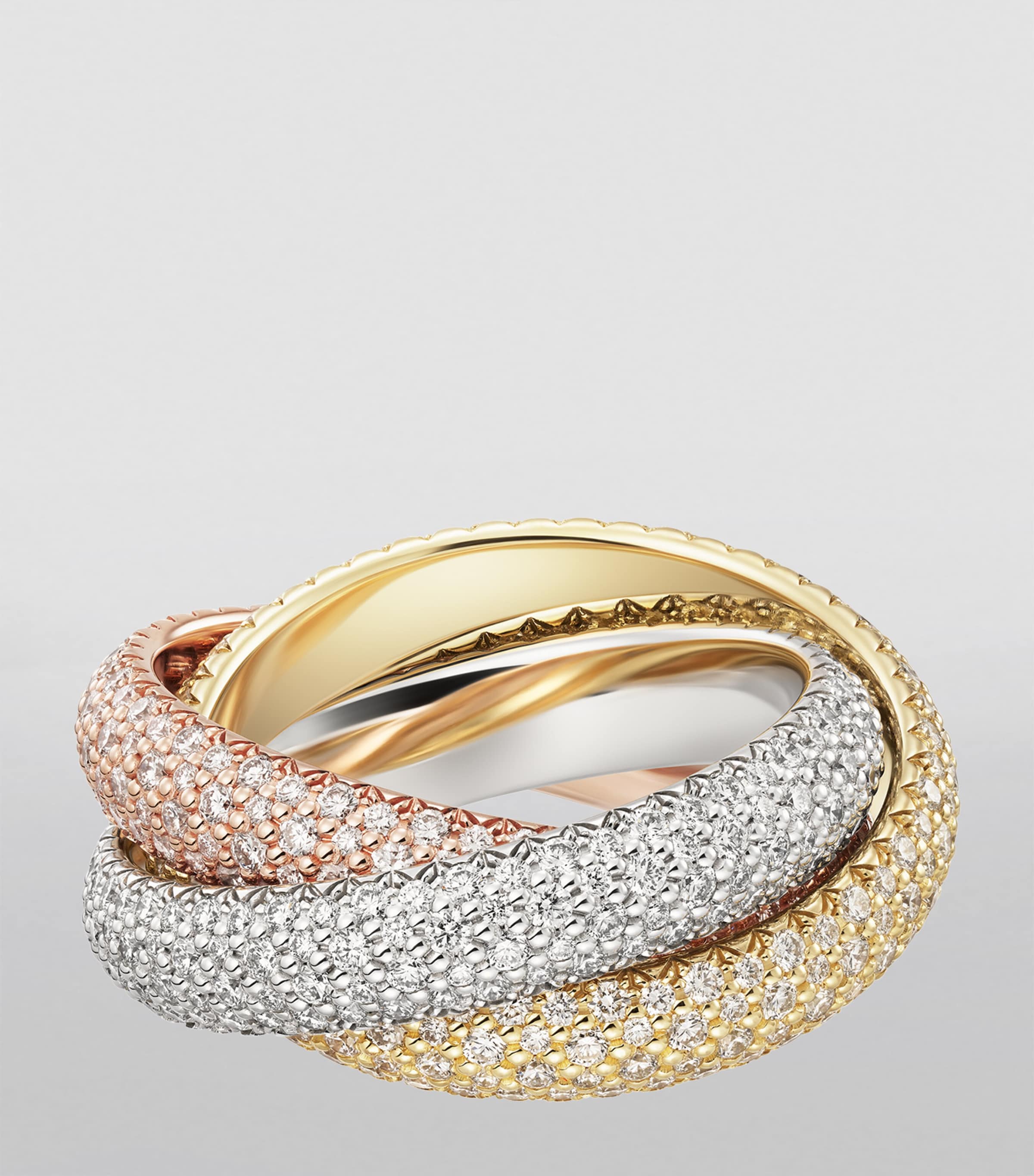 Large White, Yellow, Rose Gold and Diamond Trinity Ring MIXED GOLD Image 3