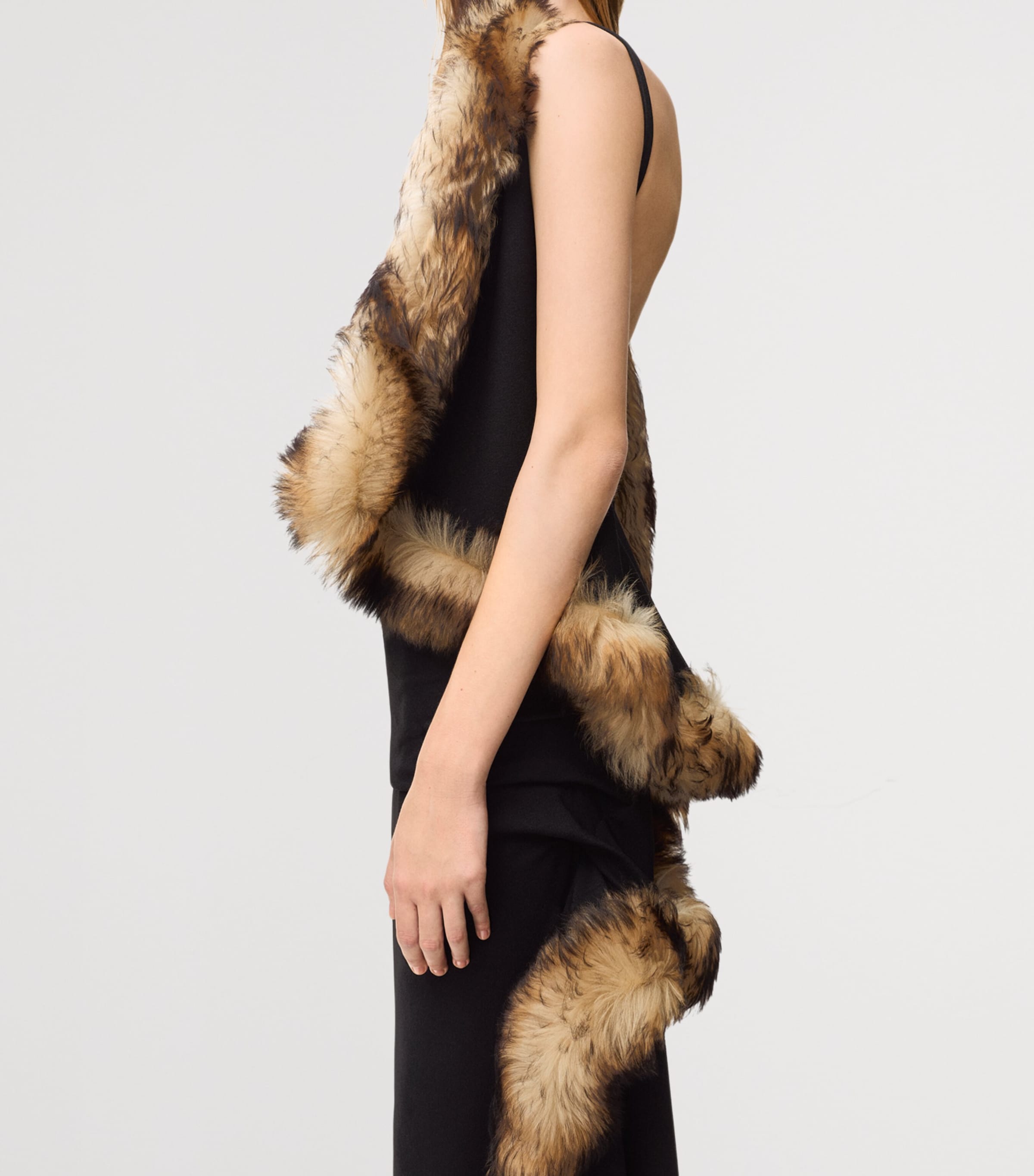 LOEWE Womens Shearling-Trim Draped Midi Dress Black Image 4